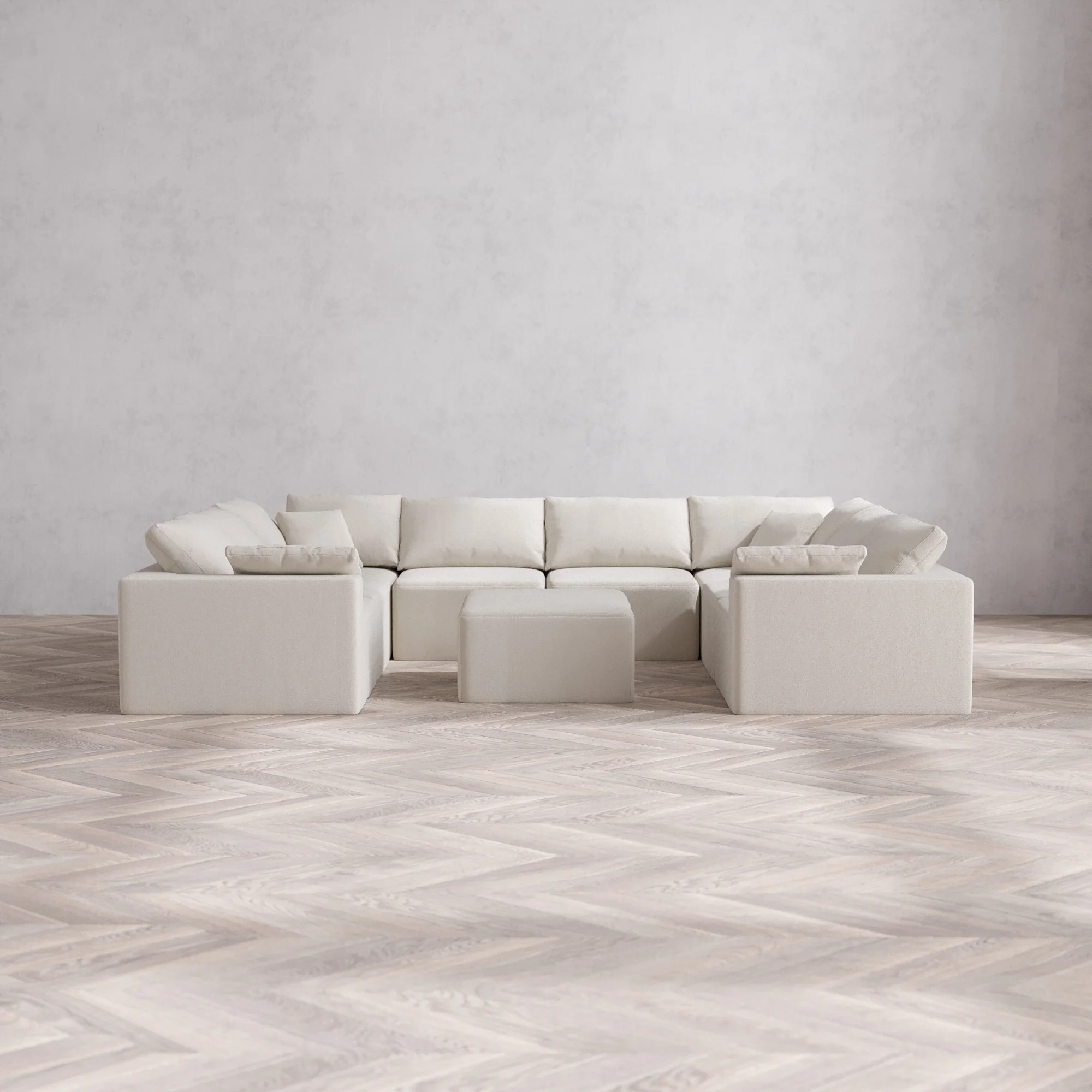 Slipcover Only - Modular Washable 8-Seater U Sectional + Chaise Ottoman Cloud Sofa in Pearl