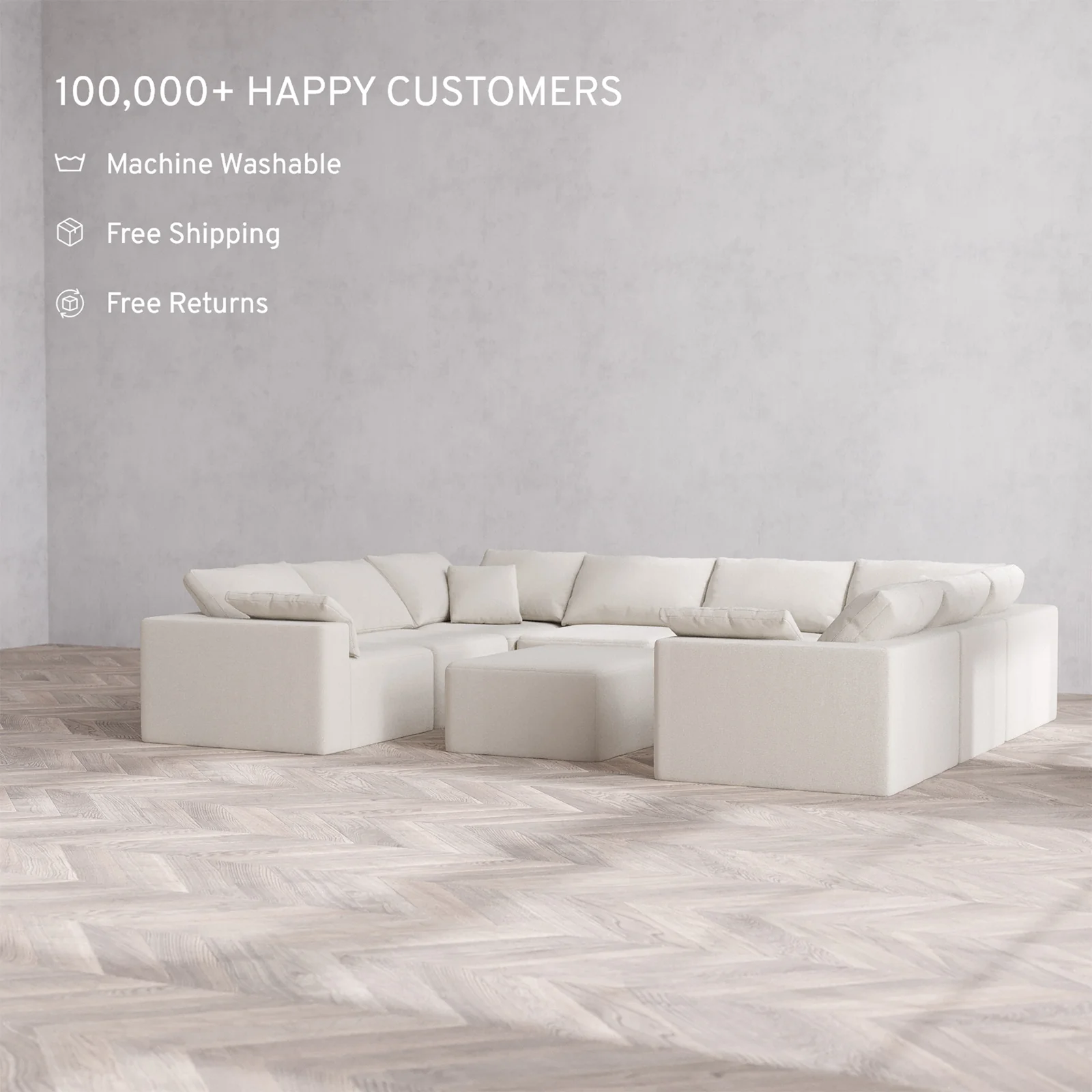 Slipcover Only - Modular Washable 8-Seater U Sectional + Chaise Ottoman Cloud Sofa in Pearl - Image 2