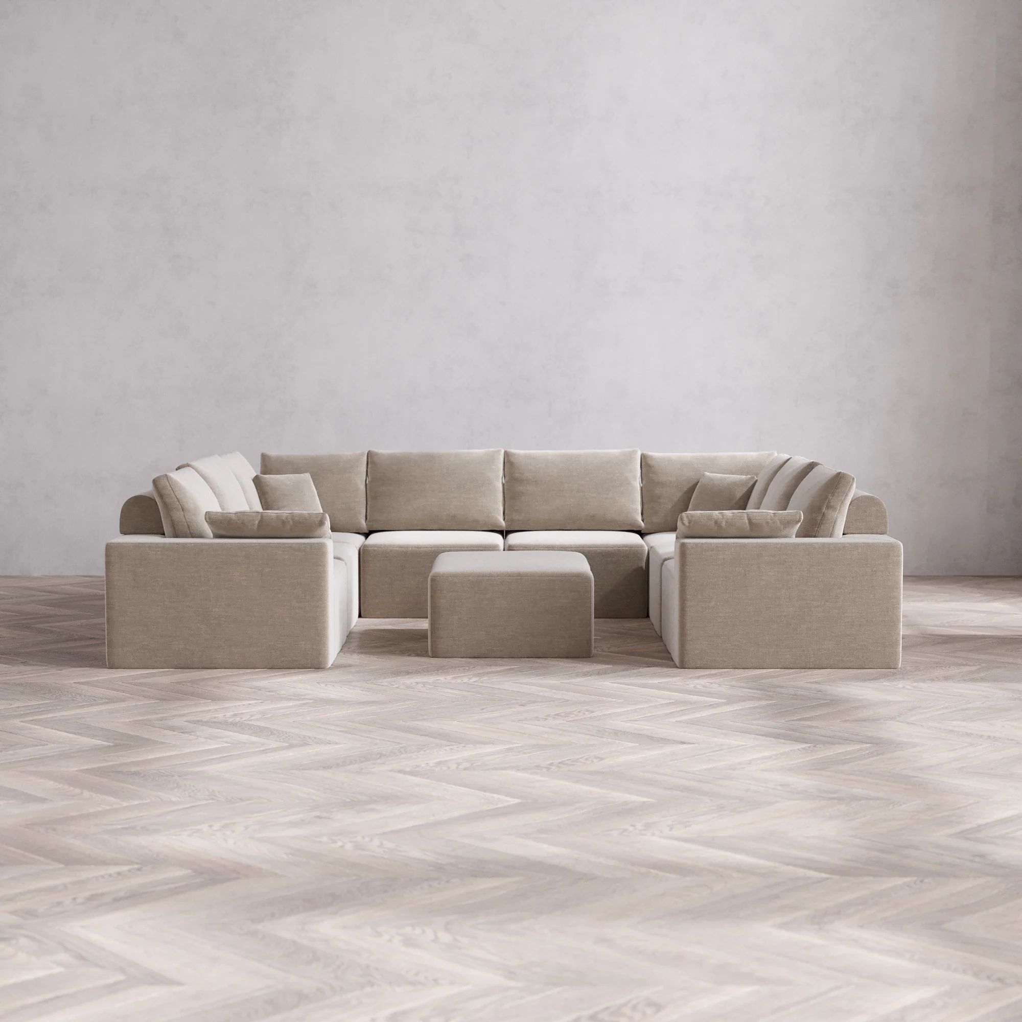 Slipcover Only - Modular Washable 8-Seater U Sectional + Chaise Ottoman Cloud + Bolster Sofa in Caraway