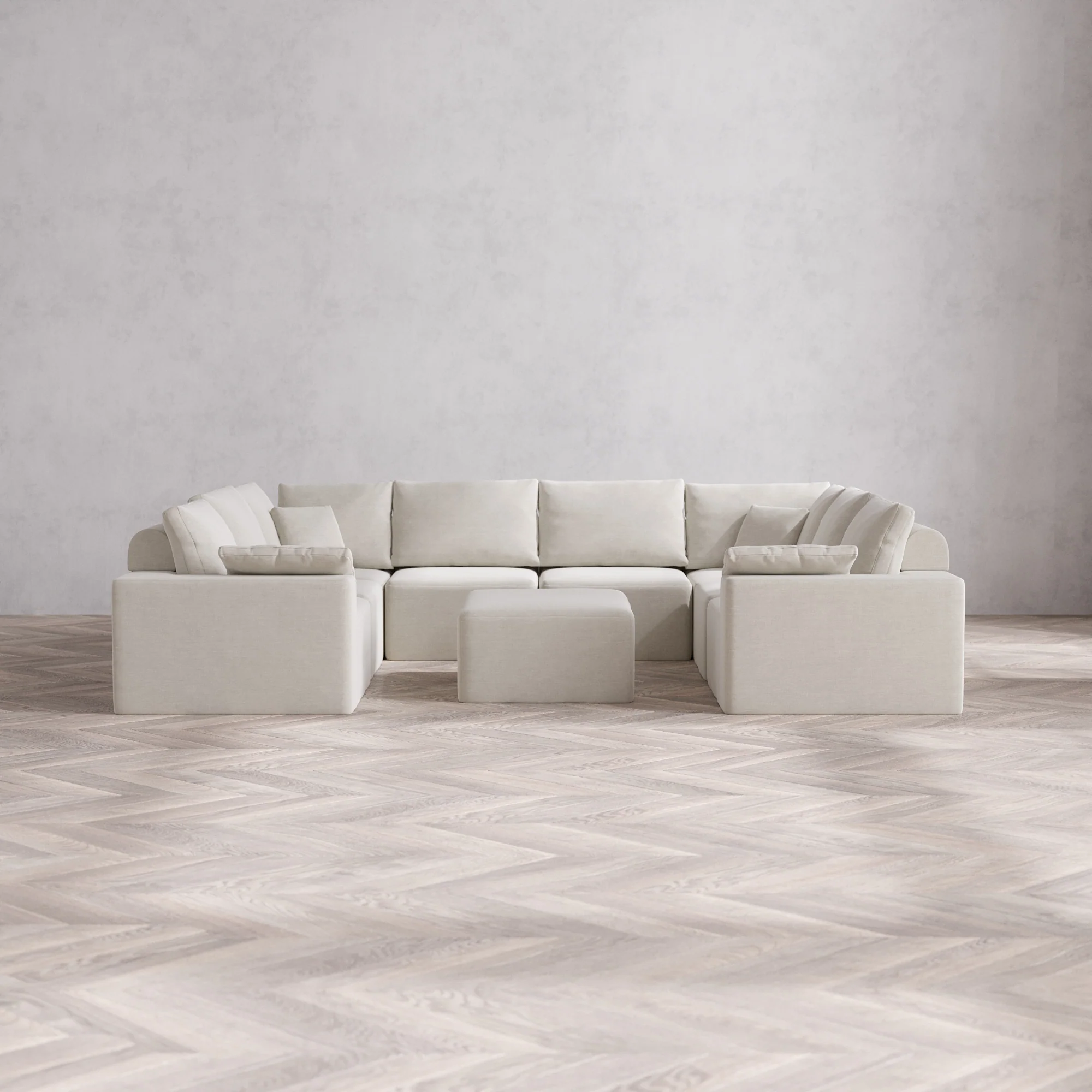 Slipcover Only - Modular Washable 8-Seater U Sectional + Chaise Ottoman Cloud + Bolster Sofa in Cashew