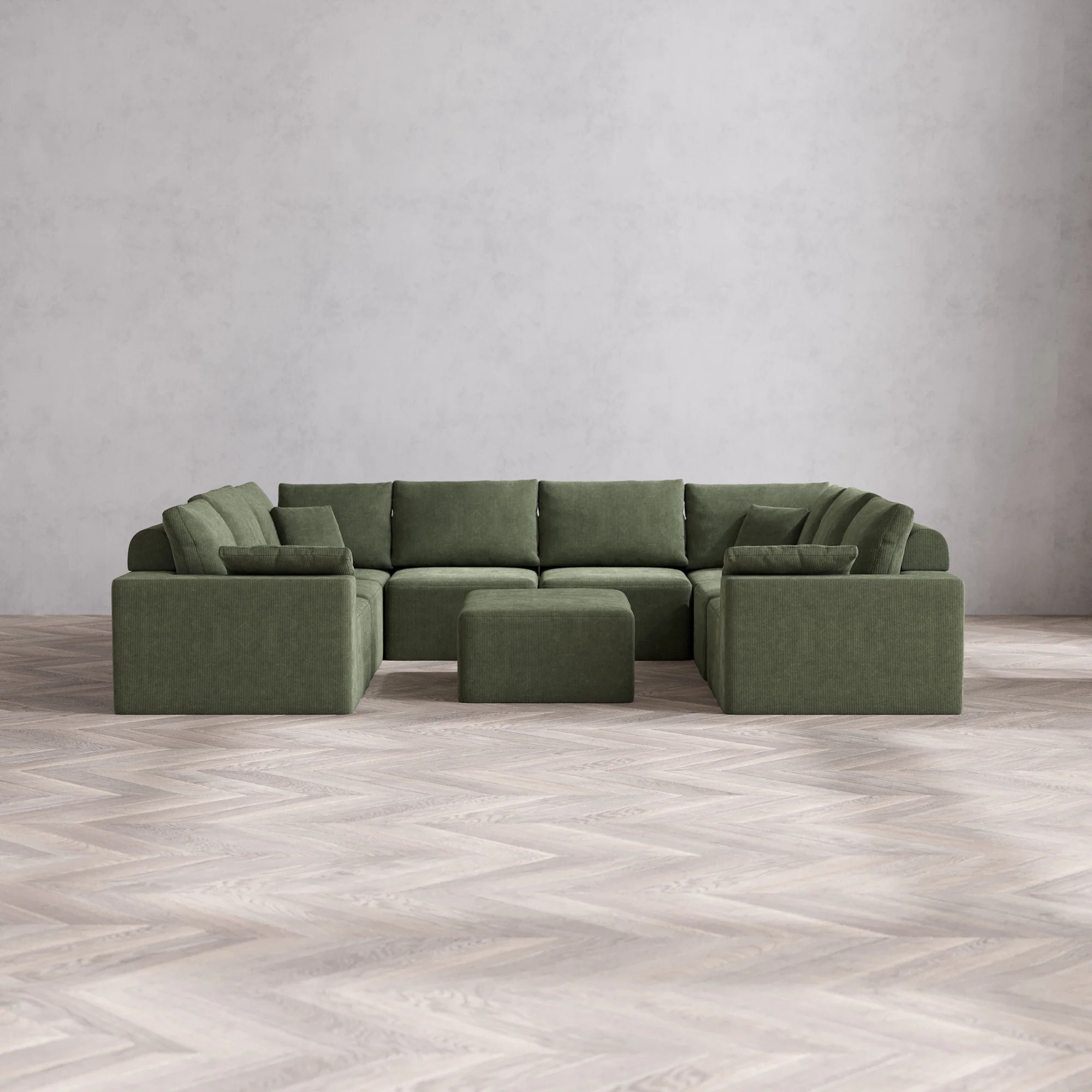Slipcover Only - Modular Washable 8-Seater U Sectional + Chaise Ottoman Cloud + Bolster Sofa in Juniper