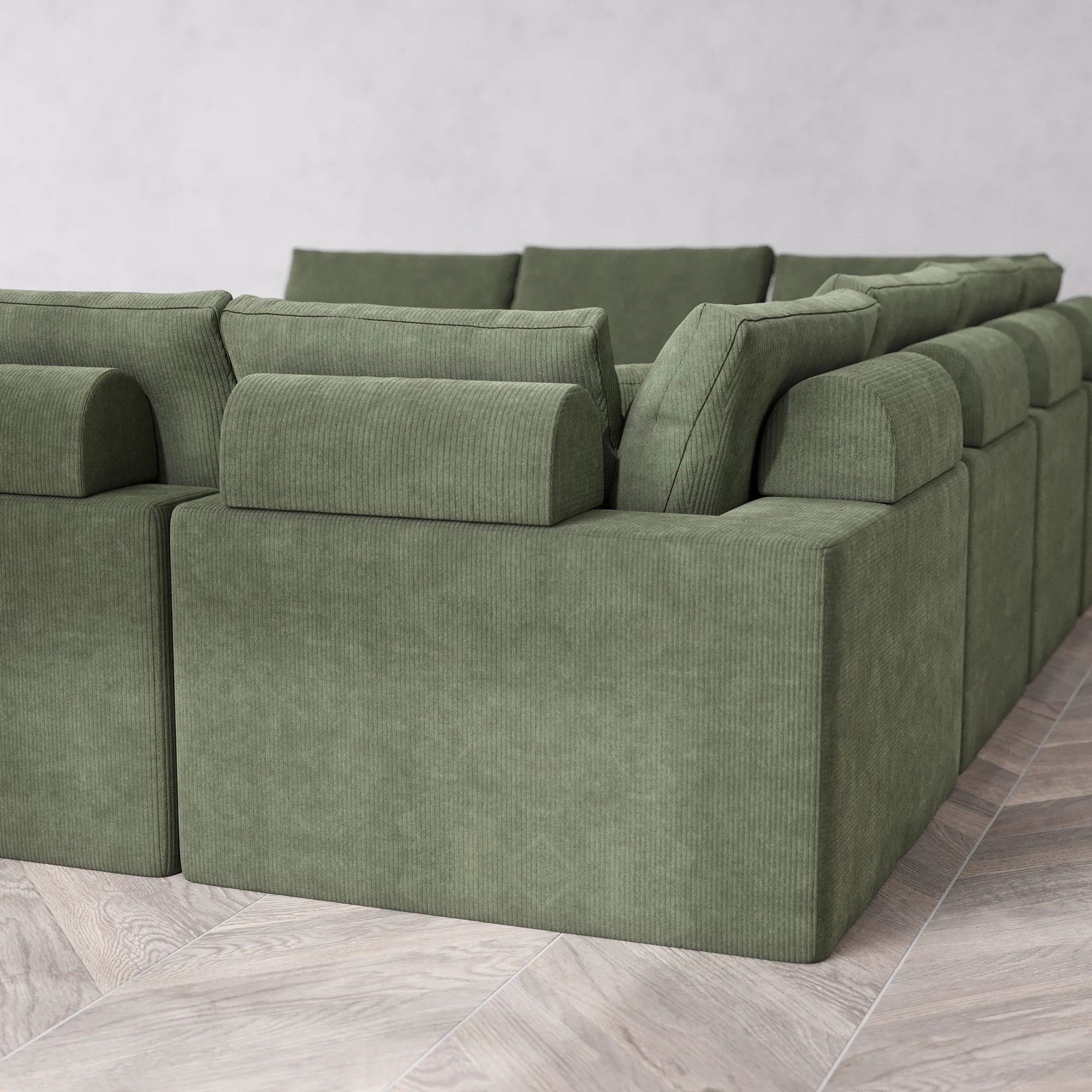 Slipcover Only - Modular Washable 8-Seater U Sectional + Chaise Ottoman Cloud + Bolster Sofa in Juniper - Image 5
