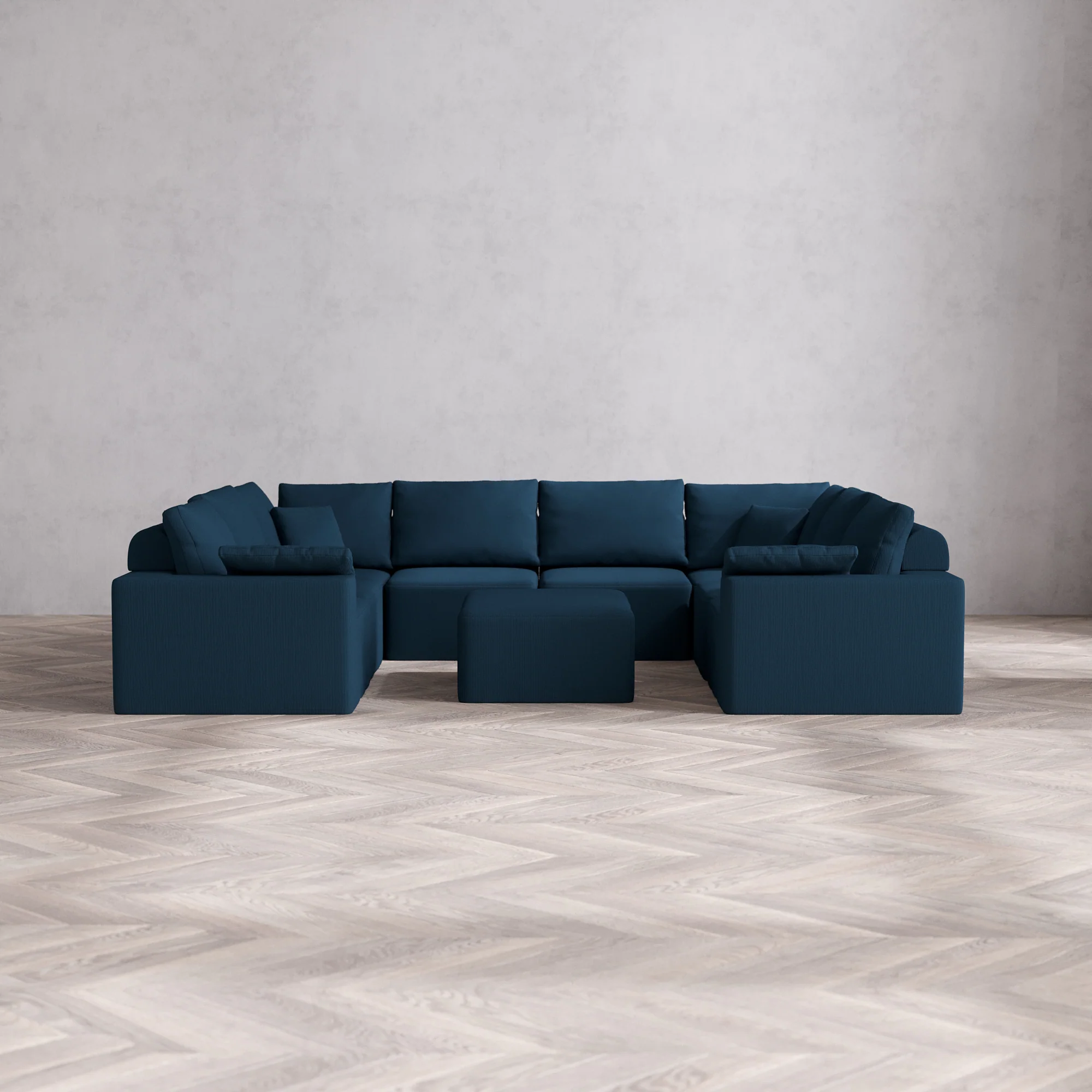 Slipcover Only - Modular Washable 8-Seater U Sectional + Chaise Ottoman Cloud + Bolster Sofa in Lazuli