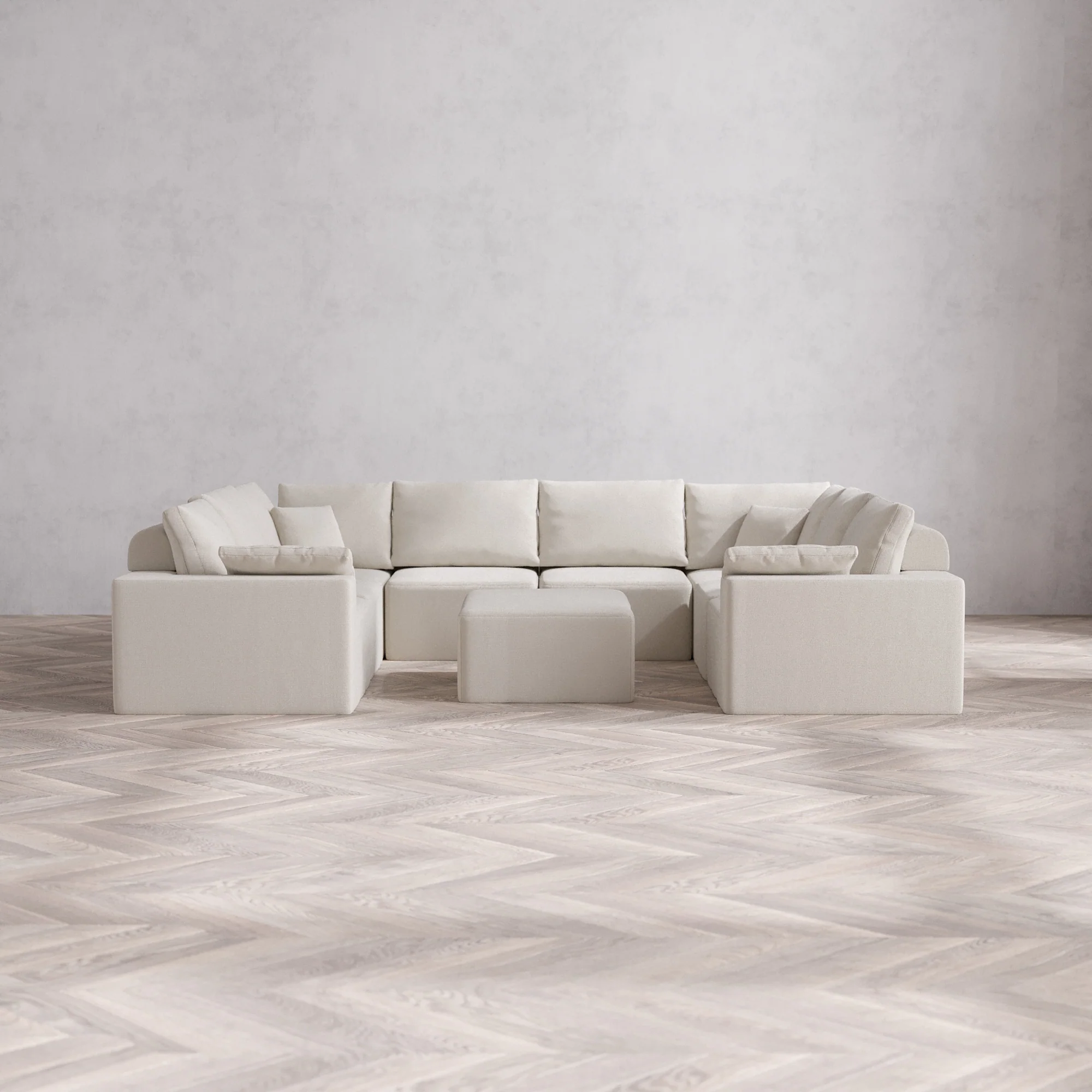 Slipcover Only - Modular Washable 8-Seater U Sectional + Chaise Ottoman Cloud + Bolster Sofa in Pearl