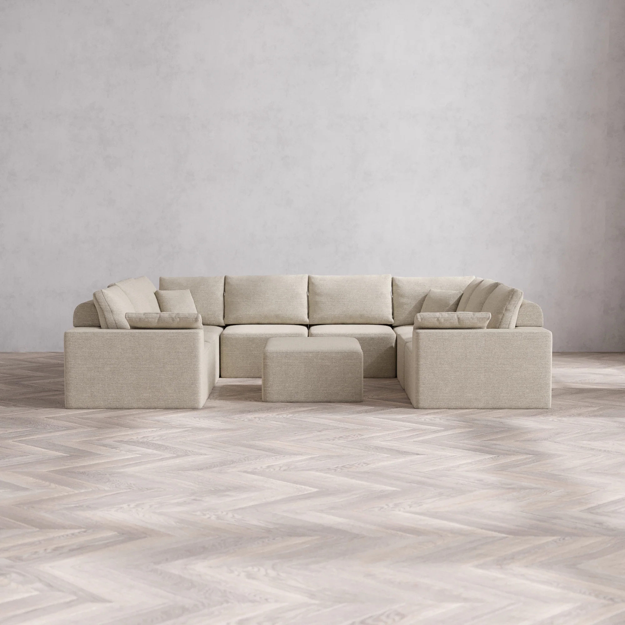 Slipcover Only - Modular Washable 8-Seater U Sectional + Chaise Ottoman Cloud + Bolster Sofa in Sandstone