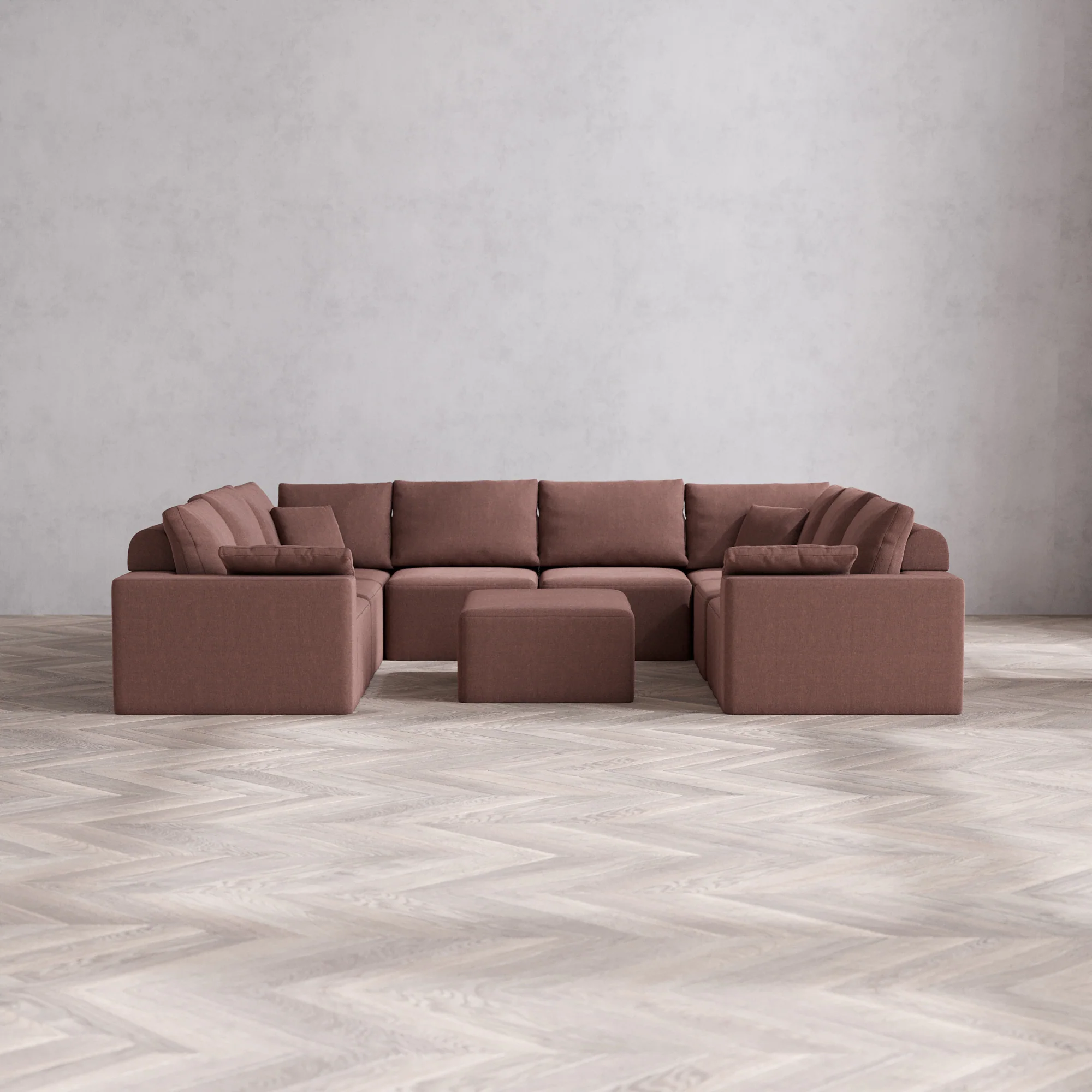 Slipcover Only - Modular Washable 8-Seater U Sectional + Chaise Ottoman Cloud + Bolster Sofa in Sumac