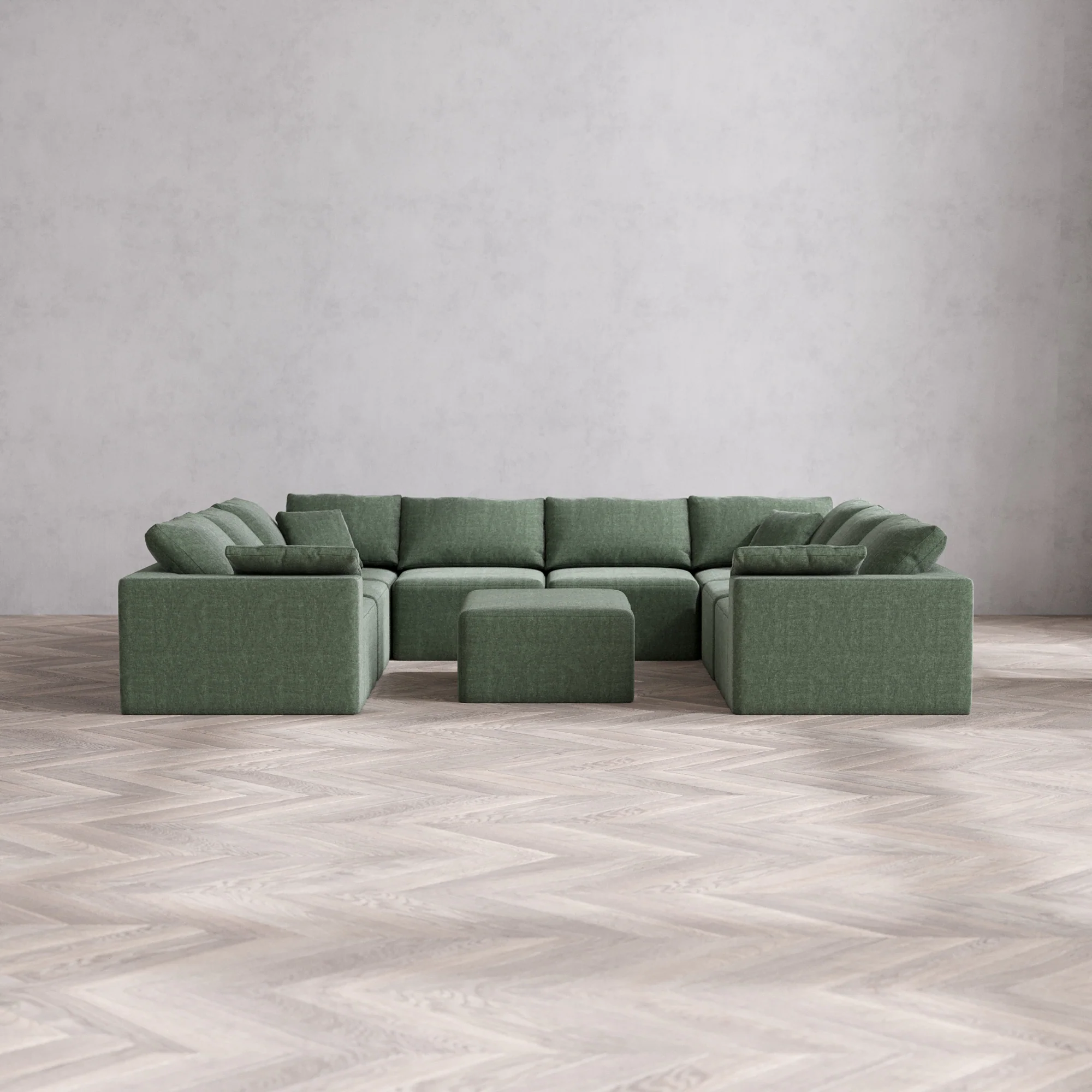 Slipcover Only - Modular Washable 8-Seater U Sectional + Chaise Ottoman Cloud Sofa in Sage