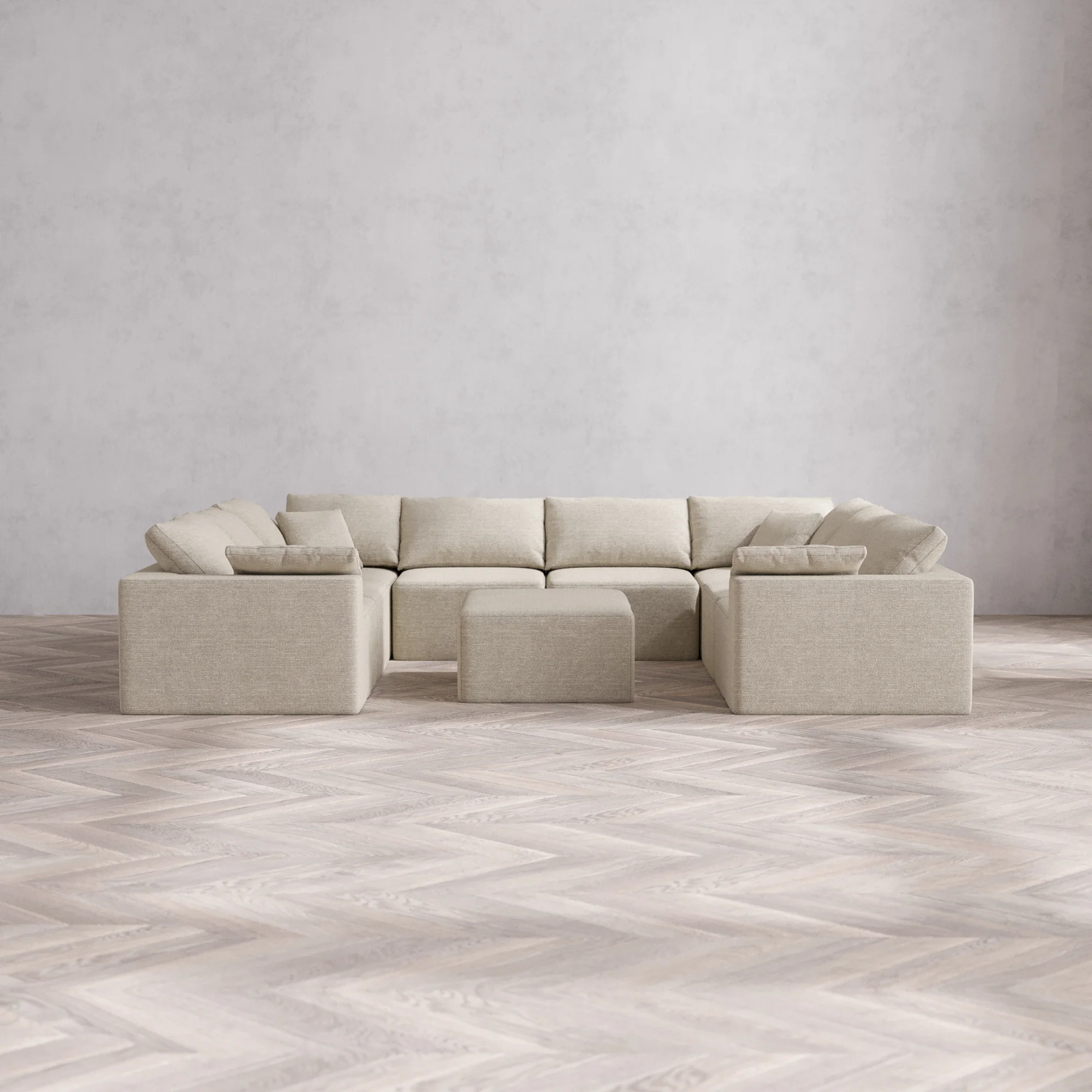 Slipcover Only - Modular Washable 8-Seater U Sectional + Chaise Ottoman Cloud Sofa in Sandstone