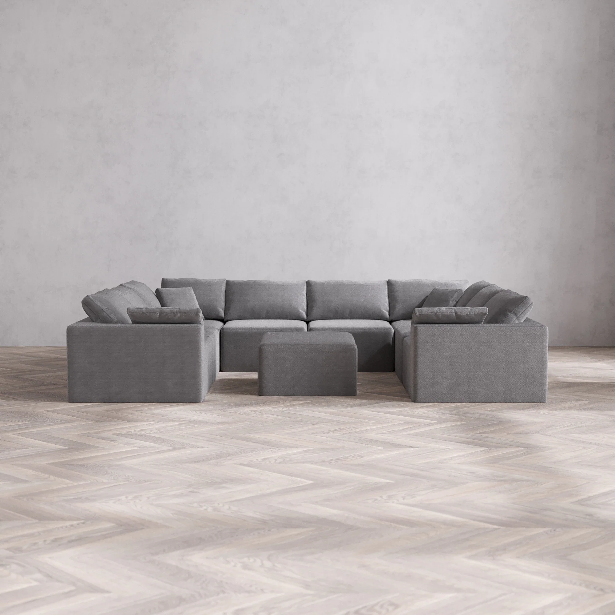 Slipcover Only - Modular Washable 8-Seater U Sectional + Chaise Ottoman Cloud Sofa in Slate
