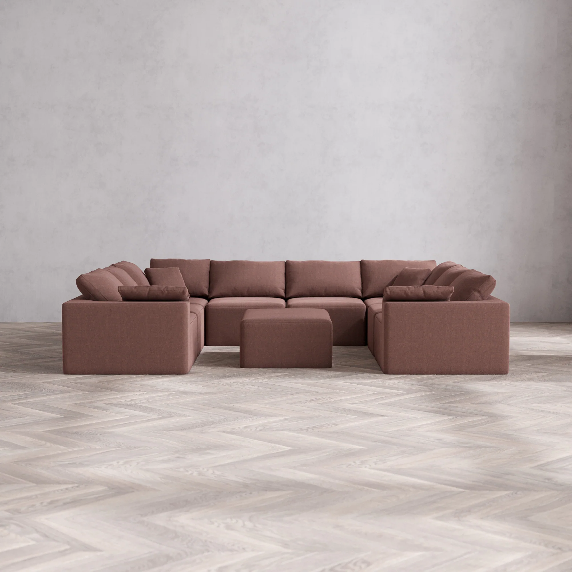 Slipcover Only - Modular Washable 8-Seater U Sectional + Chaise Ottoman Cloud Sofa in Sumac