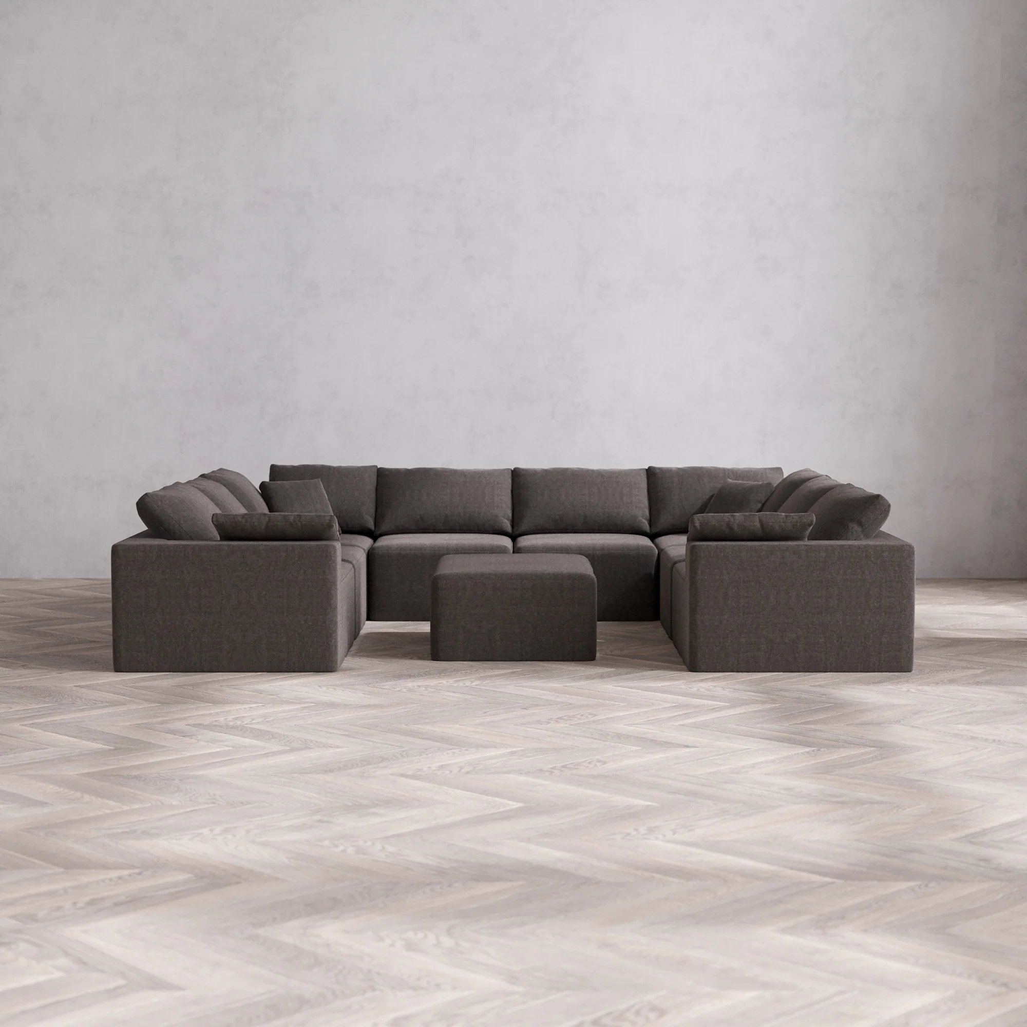 Slipcover Only - Modular Washable 8-Seater U Sectional + Chaise Ottoman Cloud Sofa in Truffle