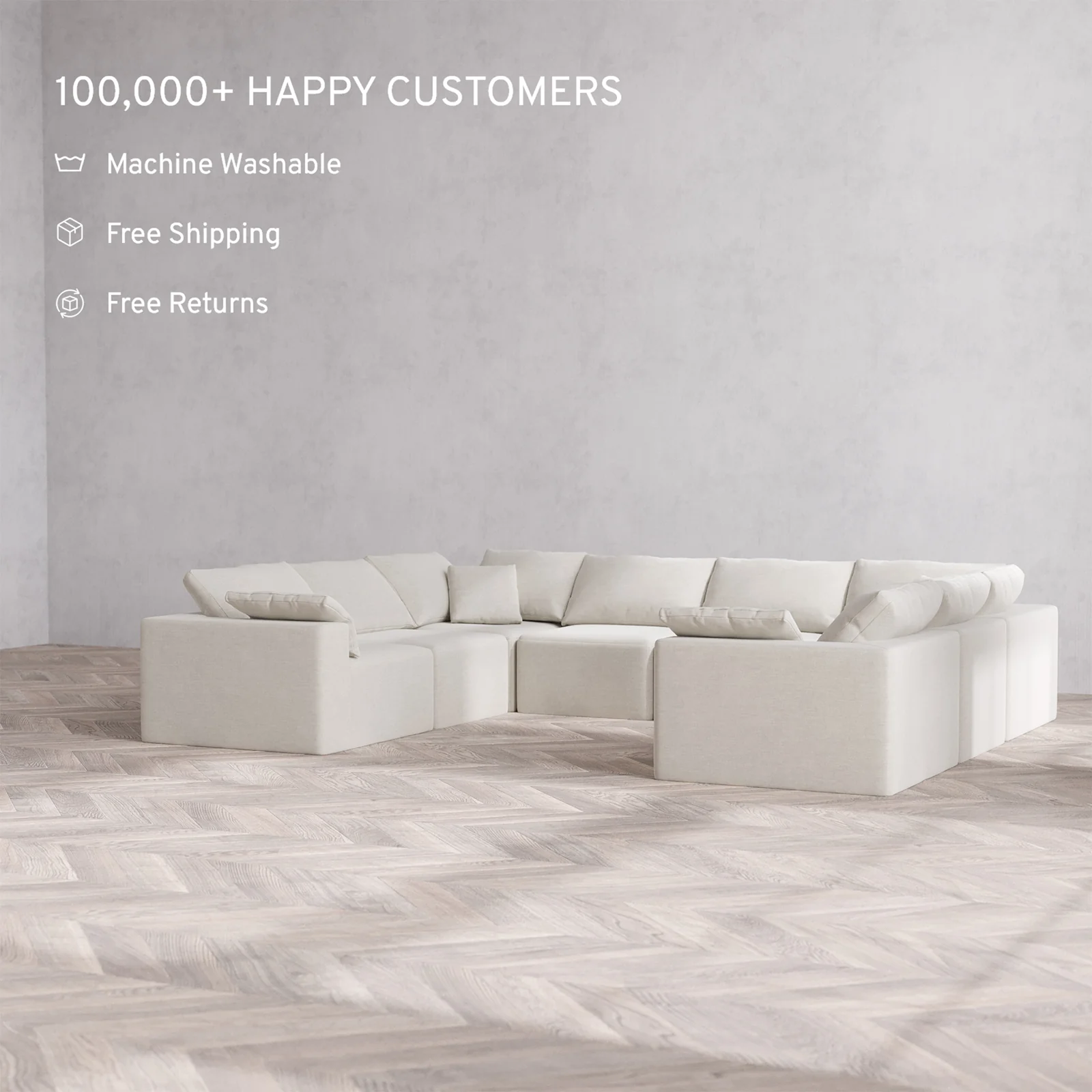 Slipcover Only - Modular Washable 8-Seater U Sectional Cloud Sofa in Cashew - Image 2
