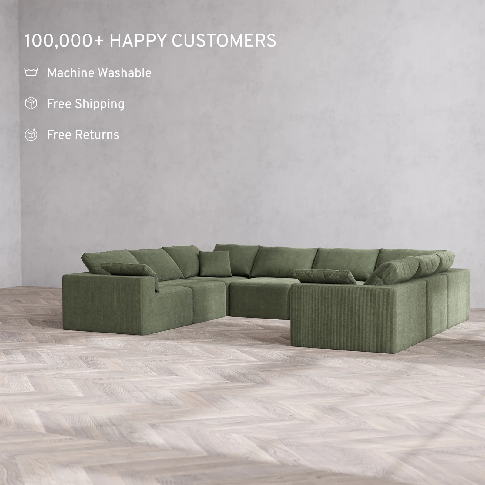 Slipcover Only - Modular Washable 8-Seater U Sectional Cloud Sofa in Juniper - Image 2