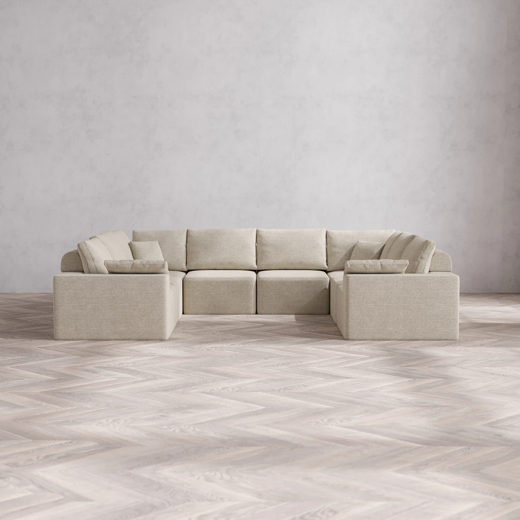 Slipcover Only - Modular Washable 8-Seater U Sectional Cloud + Bolster Sofa in Sandstone