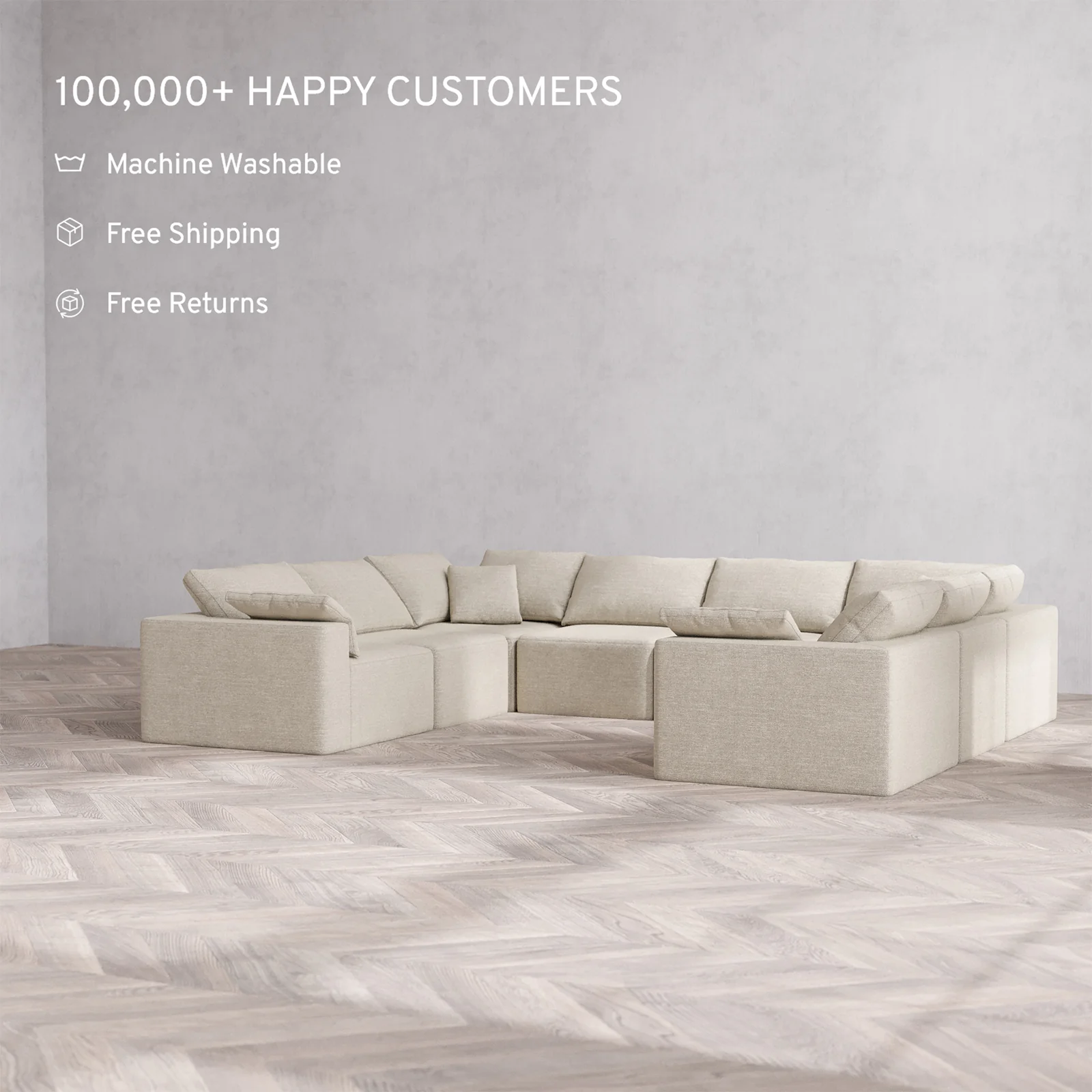 Slipcover Only - Modular Washable 8-Seater U Sectional Cloud Sofa in Sandstone - Image 2