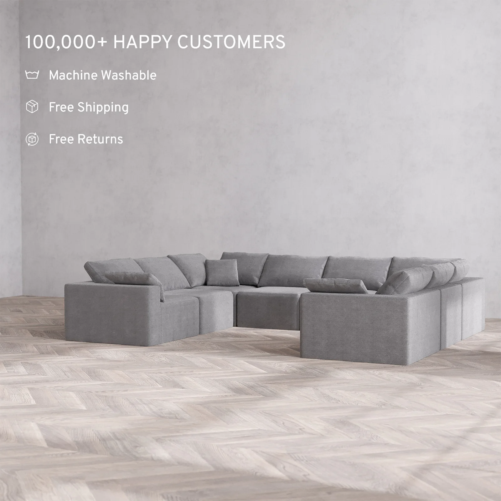 Slipcover Only - Modular Washable 8-Seater U Sectional Cloud Sofa in Slate - Image 2