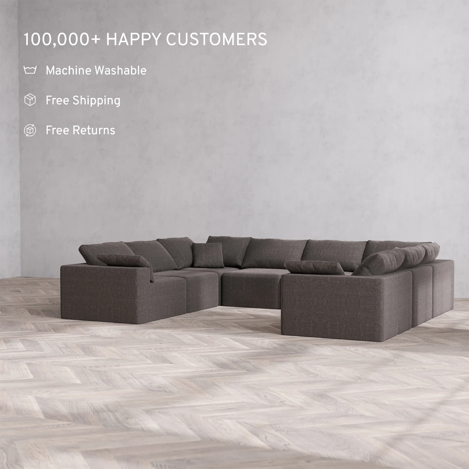 Slipcover Only - Modular Washable 8-Seater U Sectional Cloud Sofa in Truffle - Image 2