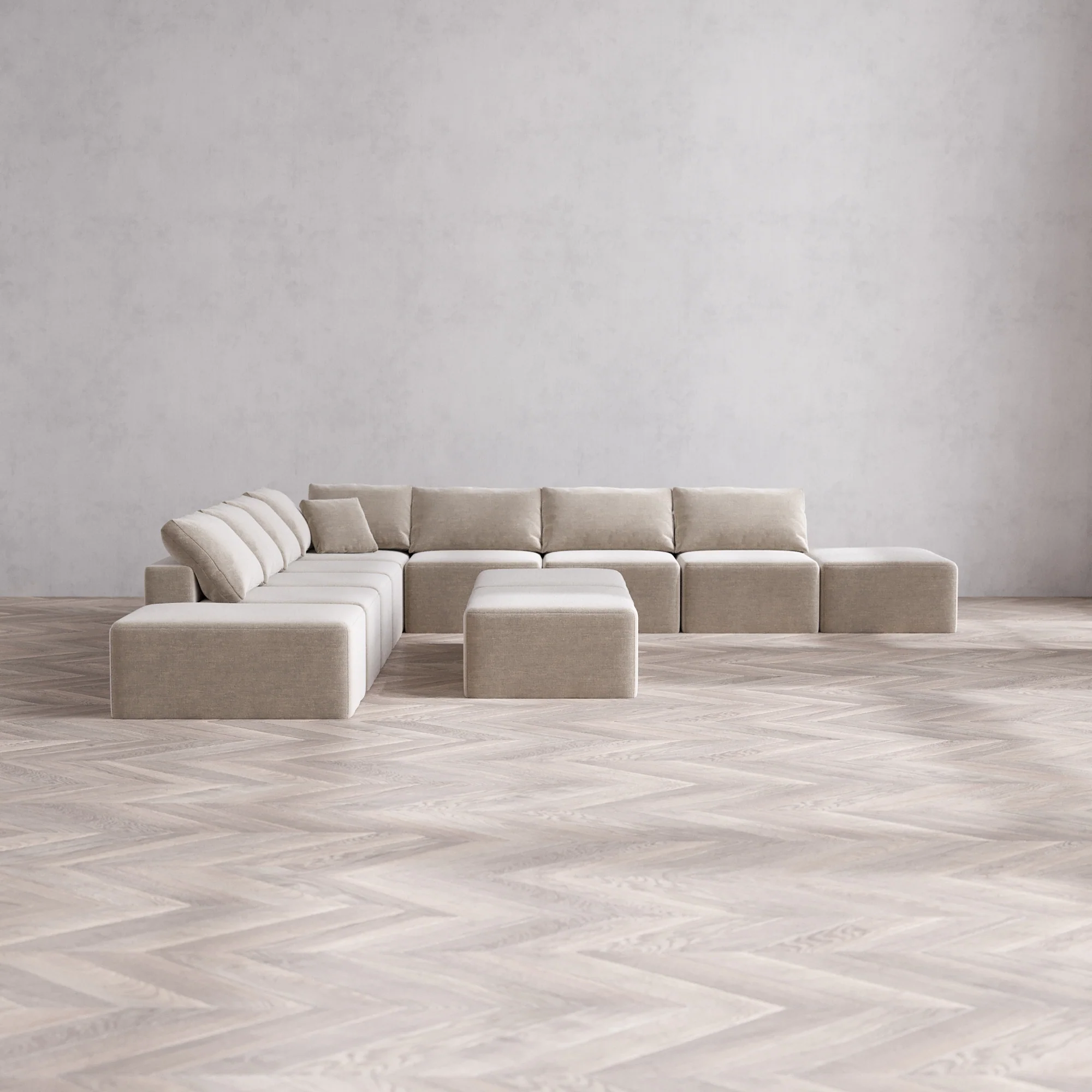 Slipcover Only - Modular Washable 9-Seater Open-Ends Corner Sectional + Chaise Ottoman Bench Cloud Sofa in Caraway