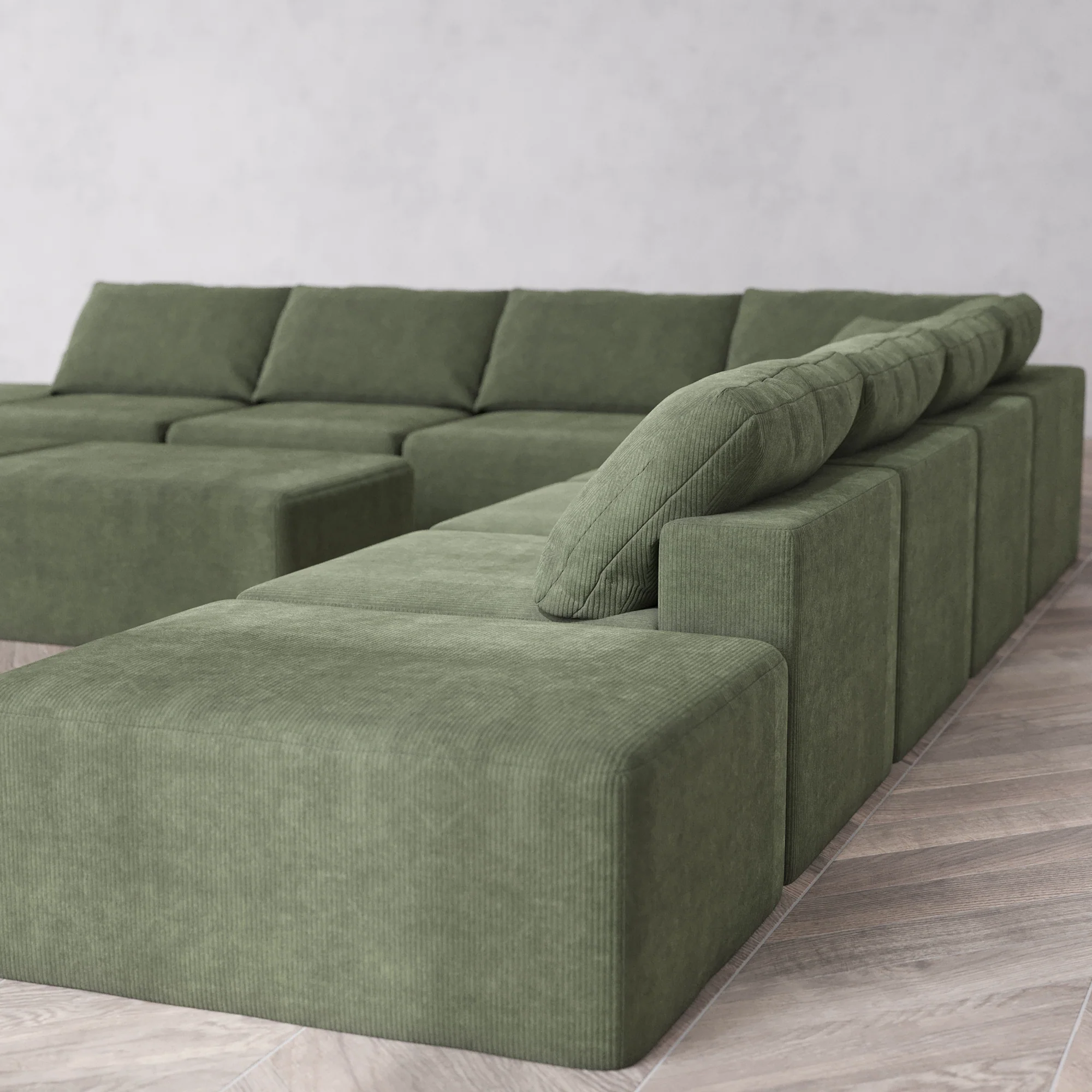 Slipcover Only - Modular Washable 9-Seater Open-Ends Corner Sectional + Chaise Ottoman Bench Cloud Sofa in Juniper - Image 5