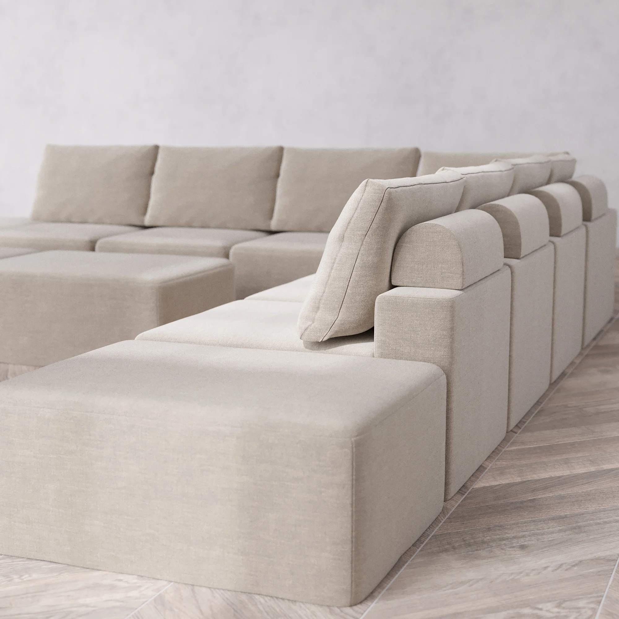 Slipcover Only - Modular Washable 9-Seater Open-Ends Corner Sectional + Chaise Ottoman Bench Cloud + Bolster Sofa in Caraway - Image 5