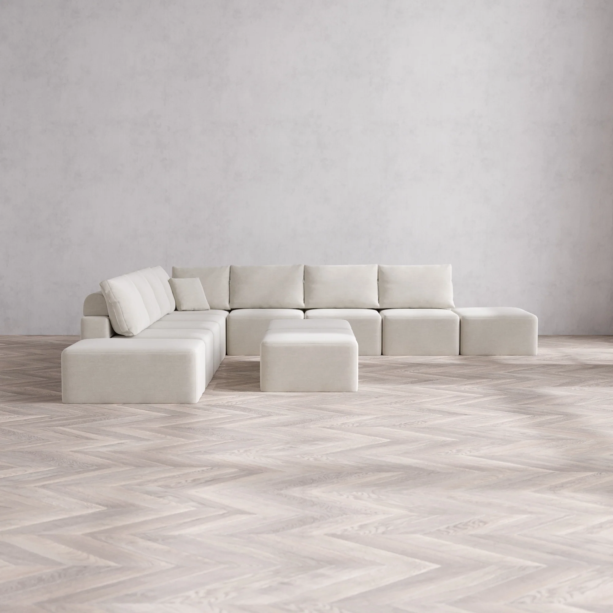 Slipcover Only - Modular Washable 9-Seater Open-Ends Corner Sectional + Chaise Ottoman Bench Cloud + Bolster Sofa in Cashew