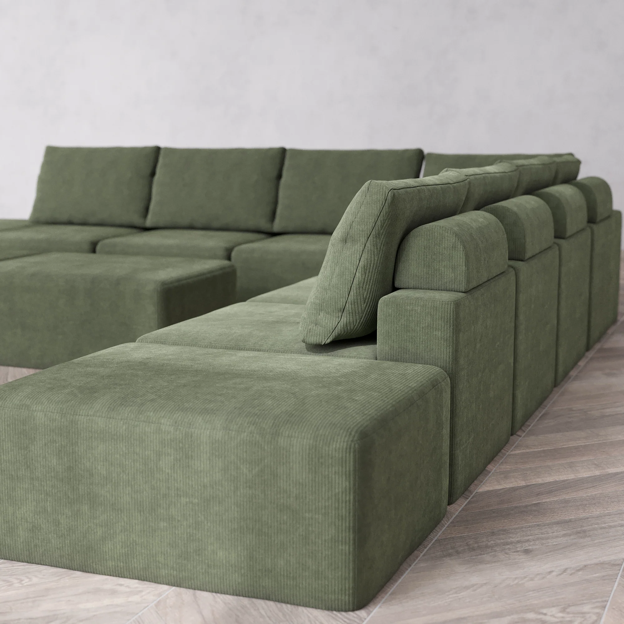 Slipcover Only - Modular Washable 9-Seater Open-Ends Corner Sectional + Chaise Ottoman Bench Cloud + Bolster Sofa in Juniper - Image 5