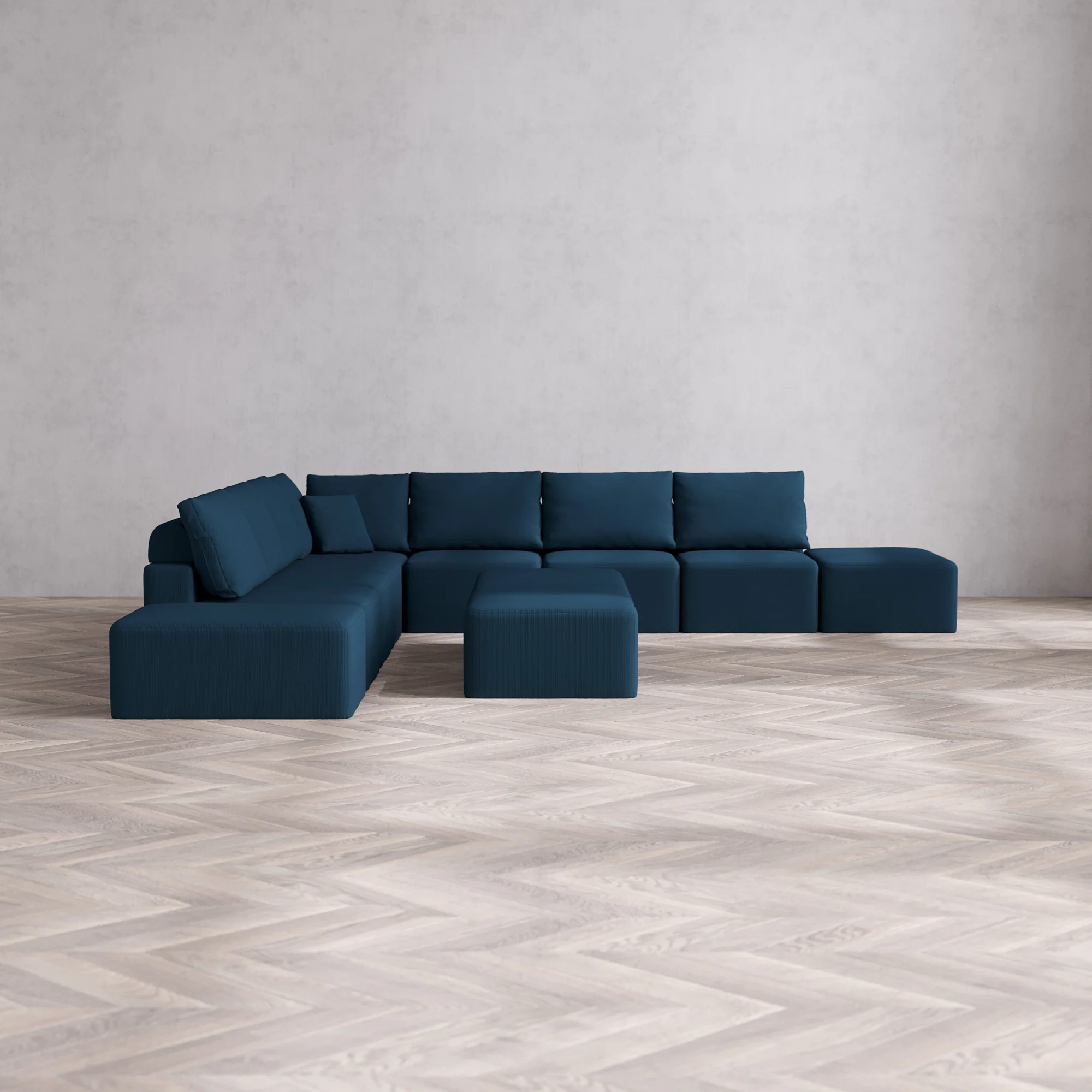 Slipcover Only - Modular Washable 9-Seater Open-Ends Corner Sectional + Chaise Ottoman Bench Cloud + Bolster Sofa in Lazuli