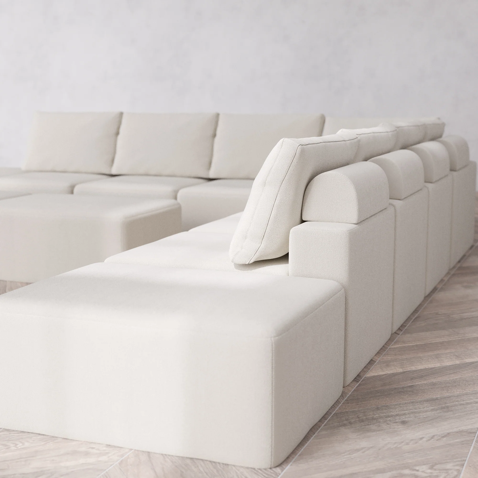 Slipcover Only - Modular Washable 9-Seater Open-Ends Corner Sectional + Chaise Ottoman Bench Cloud + Bolster Sofa in Pearl - Image 5