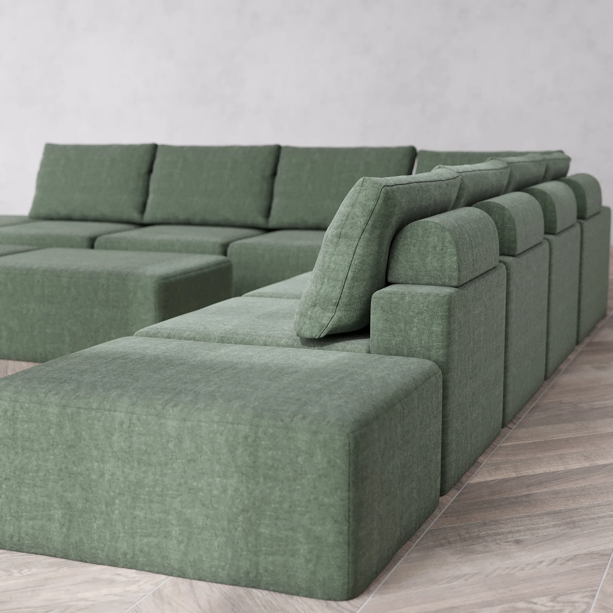 Slipcover Only - Modular Washable 9-Seater Open-Ends Corner Sectional + Chaise Ottoman Bench Cloud + Bolster Sofa in Sage - Image 5