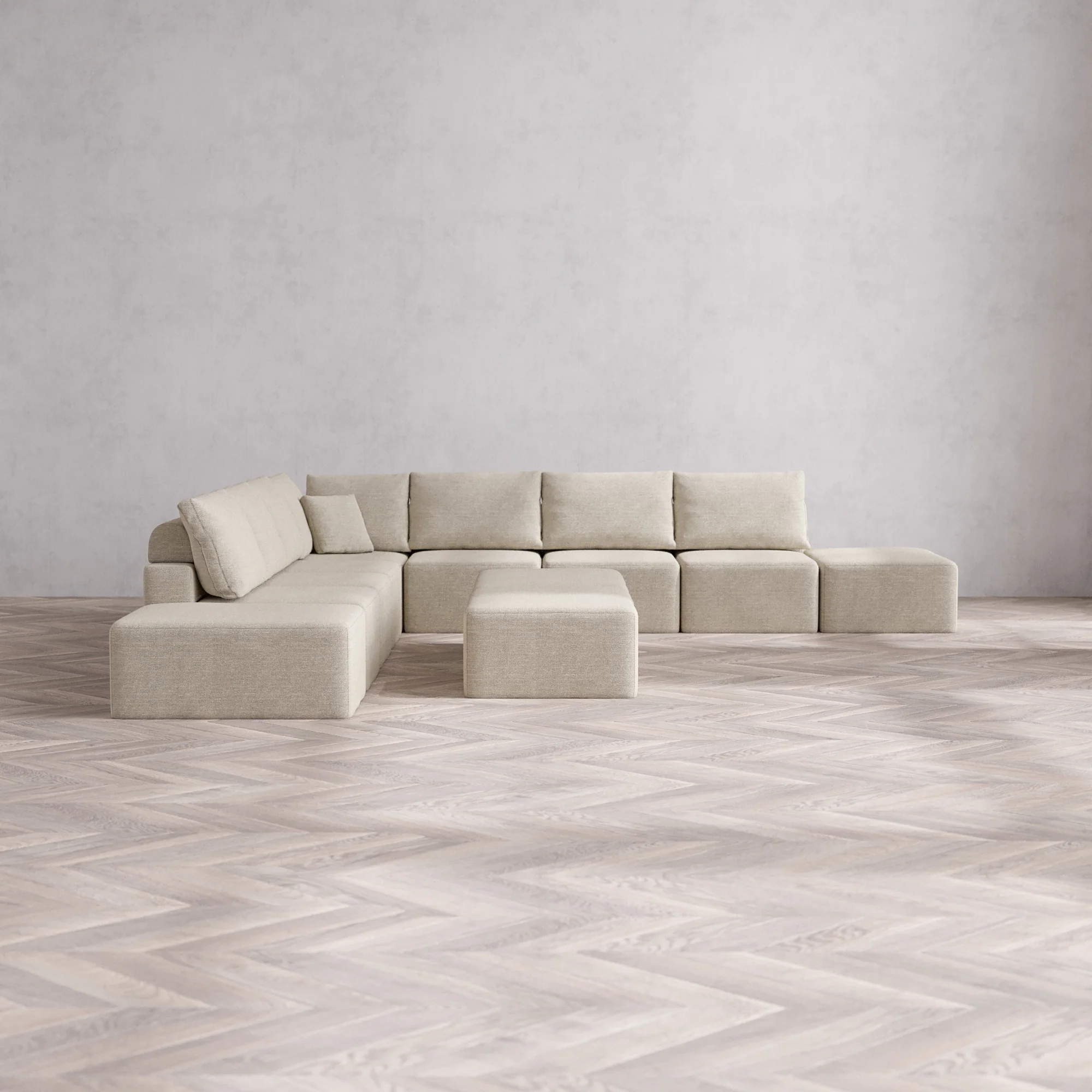 Slipcover Only - Modular Washable 9-Seater Open-Ends Corner Sectional + Chaise Ottoman Bench Cloud + Bolster Sofa in Sandstone