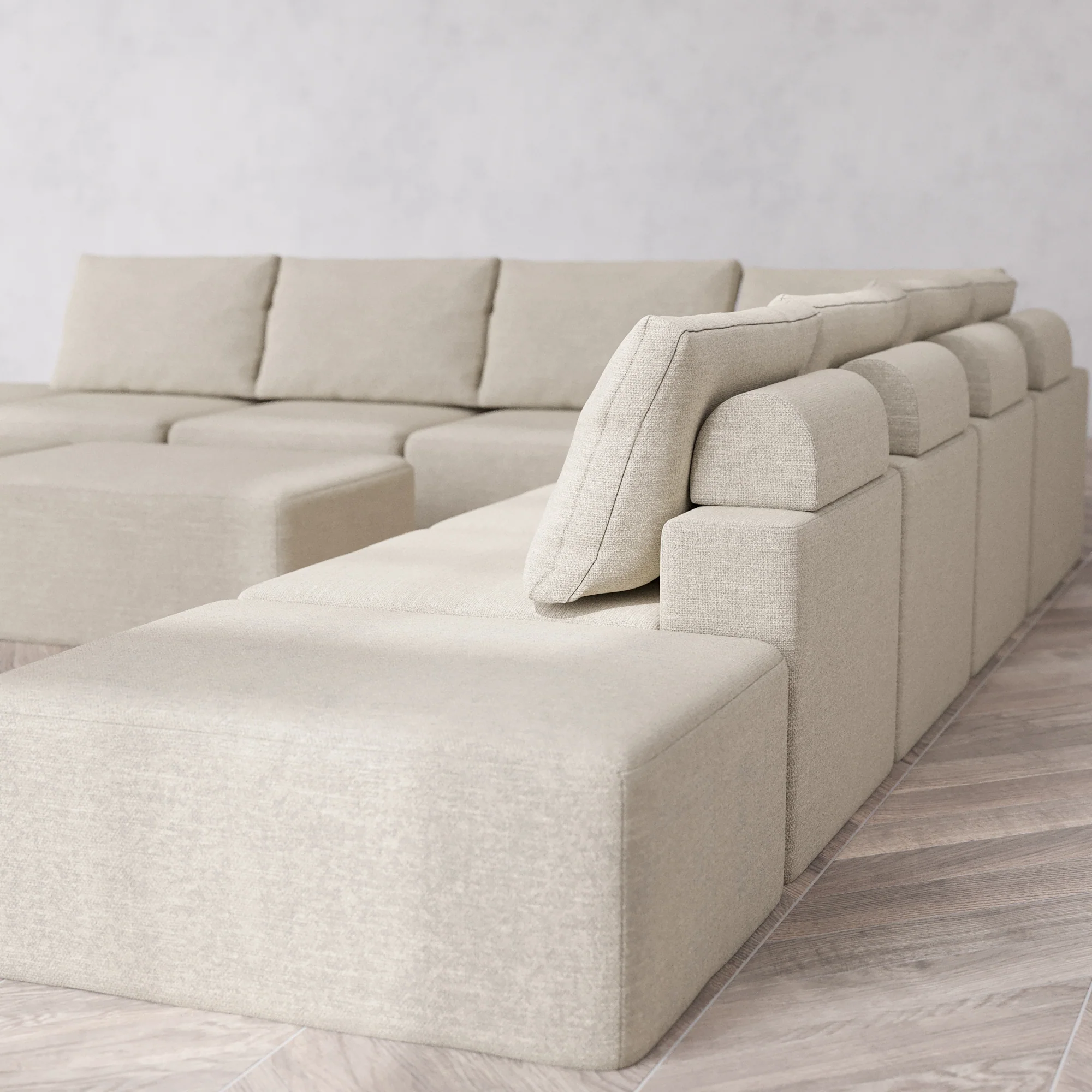 Slipcover Only - Modular Washable 9-Seater Open-Ends Corner Sectional + Chaise Ottoman Bench Cloud + Bolster Sofa in Sandstone - Image 5