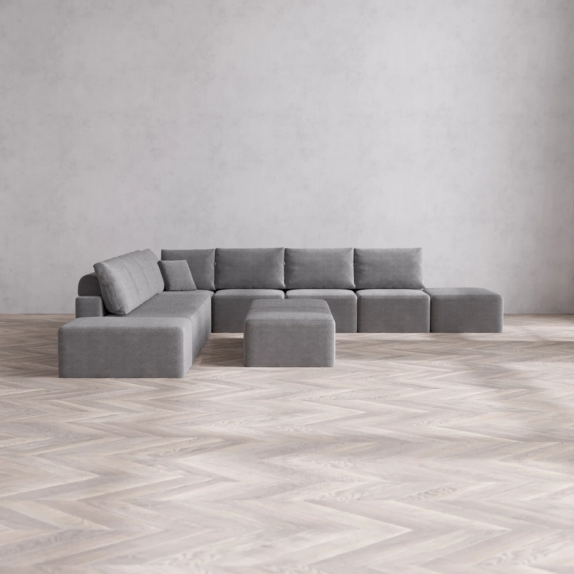 Slipcover Only - Modular Washable 9-Seater Open-Ends Corner Sectional + Chaise Ottoman Bench Cloud + Bolster Sofa in Slate