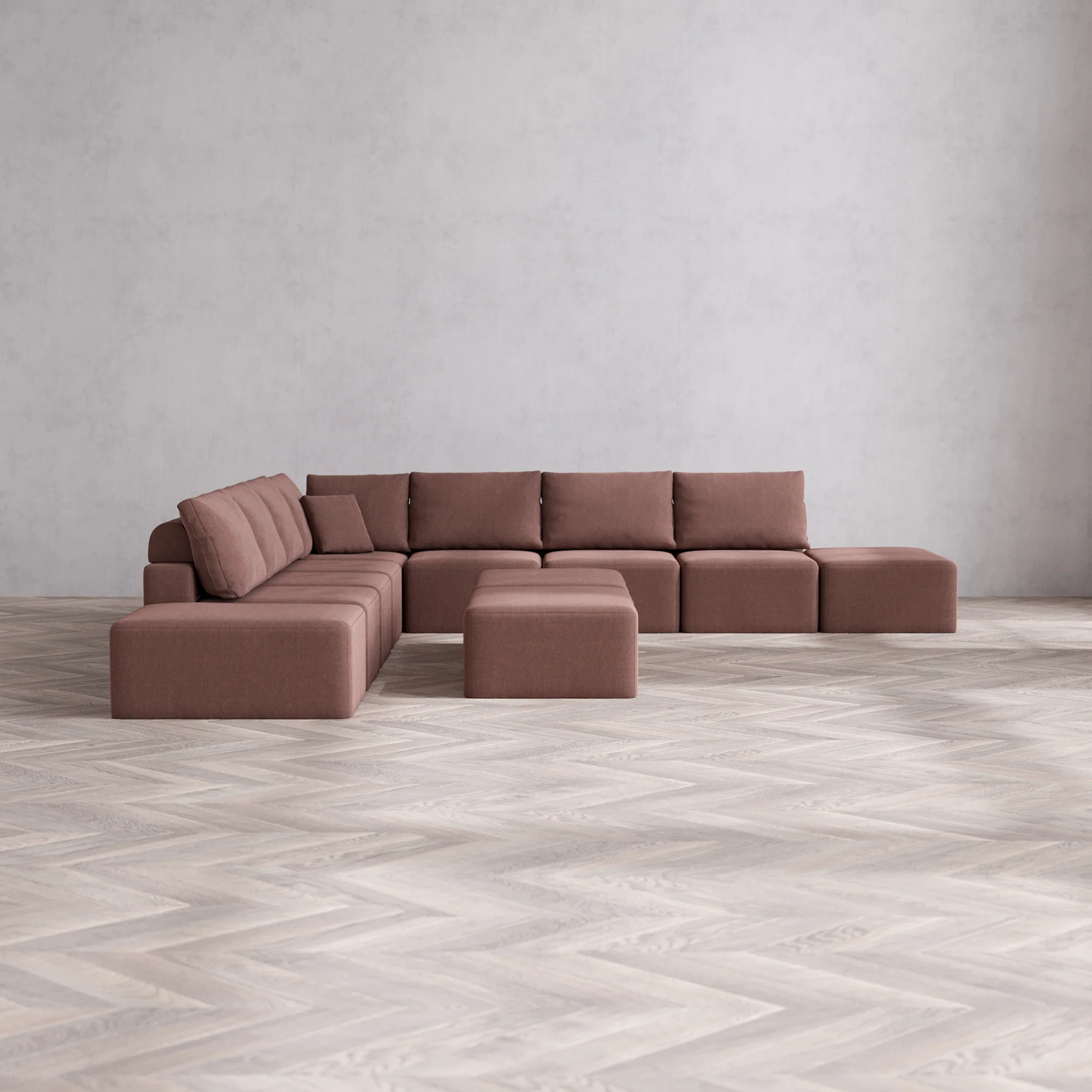 Slipcover Only - Modular Washable 9-Seater Open-Ends Corner Sectional + Chaise Ottoman Bench Cloud + Bolster Sofa in Sumac