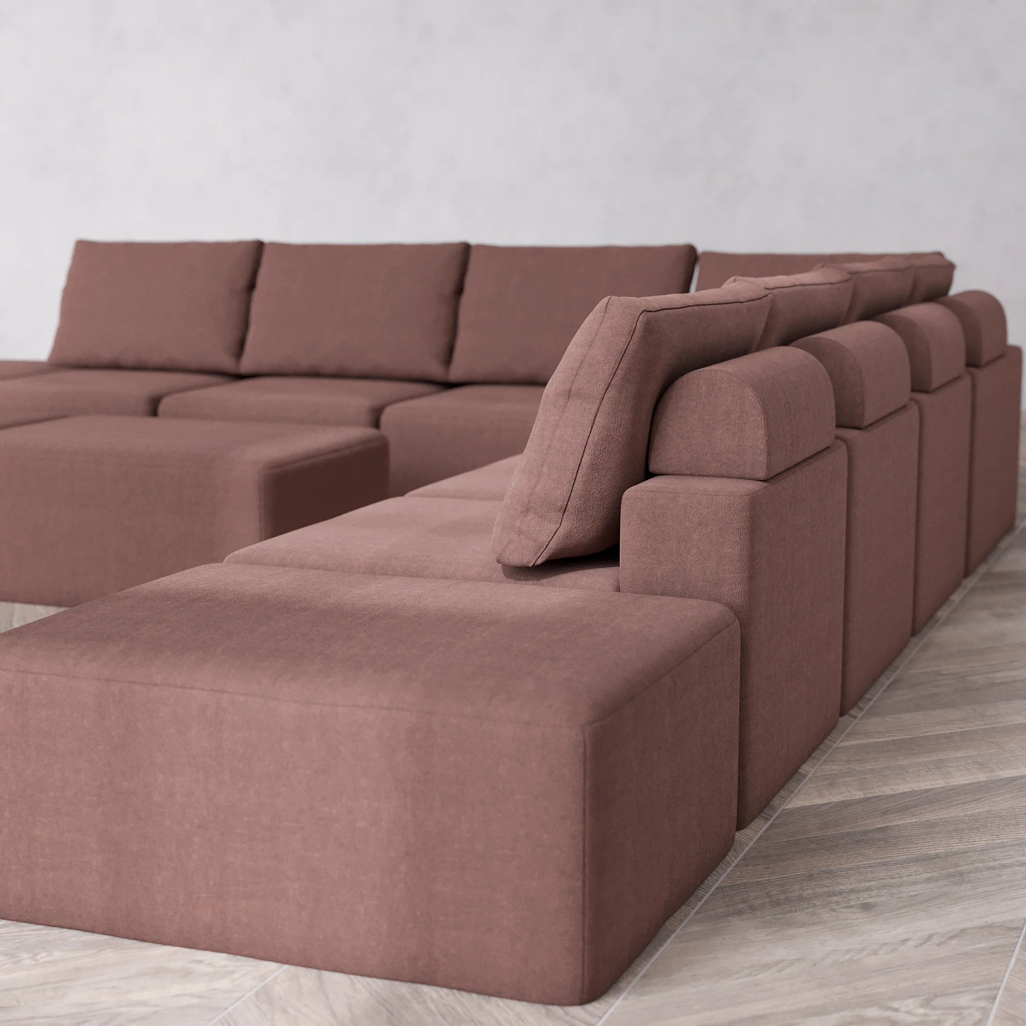 Slipcover Only - Modular Washable 9-Seater Open-Ends Corner Sectional + Chaise Ottoman Bench Cloud + Bolster Sofa in Sumac - Image 5