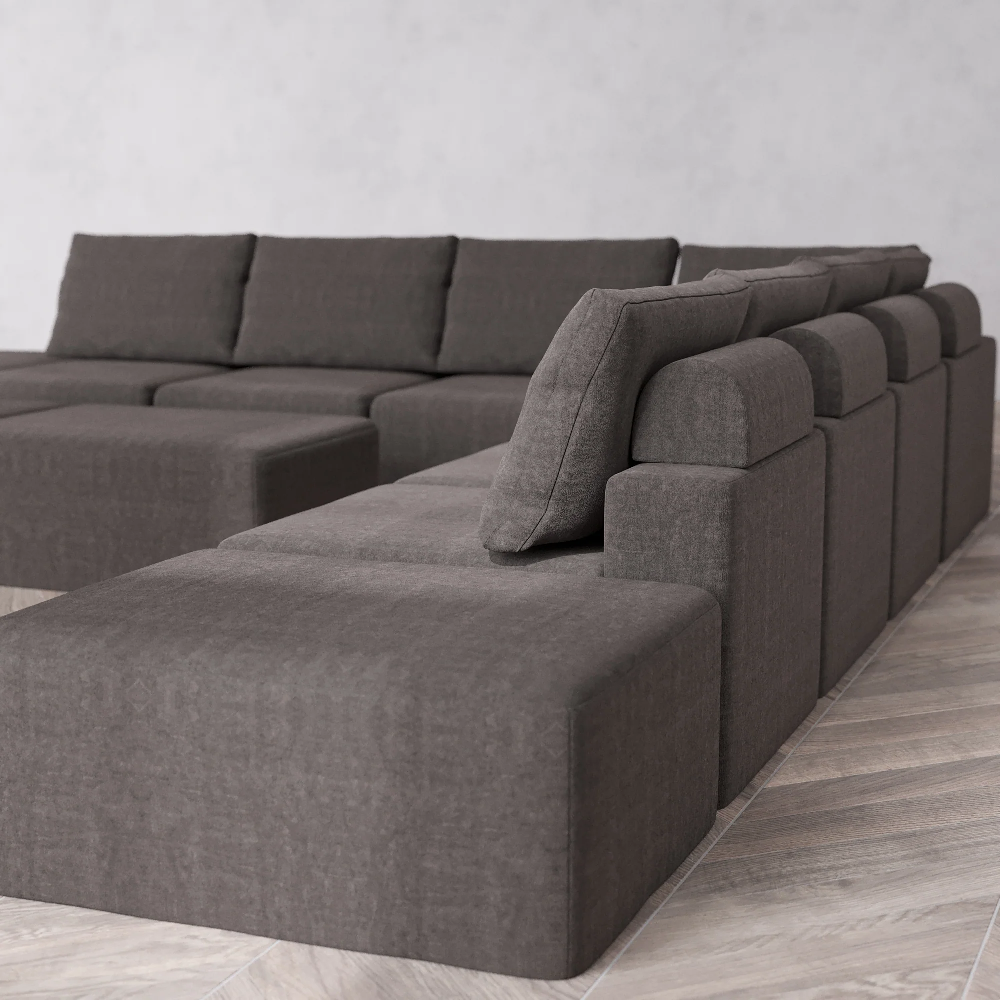 Slipcover Only - Modular Washable 9-Seater Open-Ends Corner Sectional + Chaise Ottoman Bench Cloud + Bolster Sofa in Truffle - Image 5