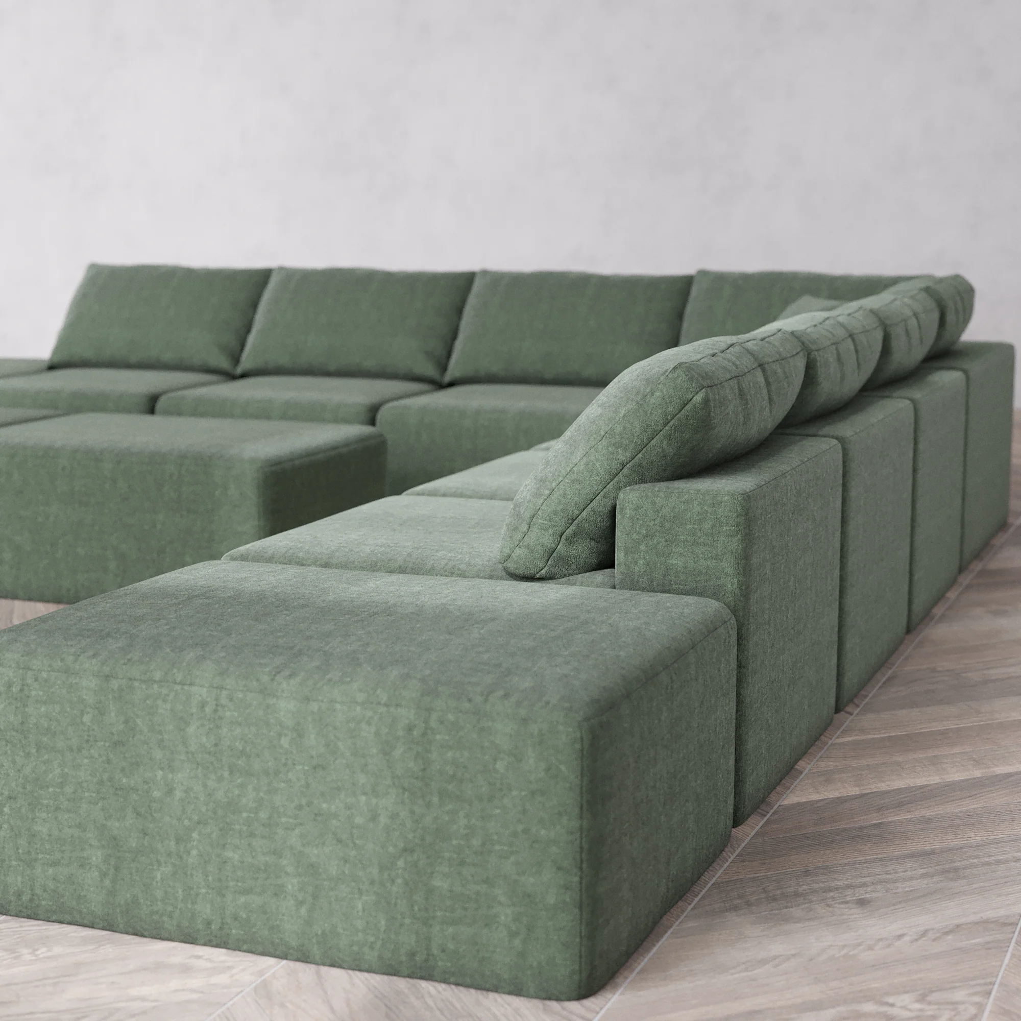 Slipcover Only - Modular Washable 9-Seater Open-Ends Corner Sectional + Chaise Ottoman Bench Cloud Sofa in Sage - Image 5