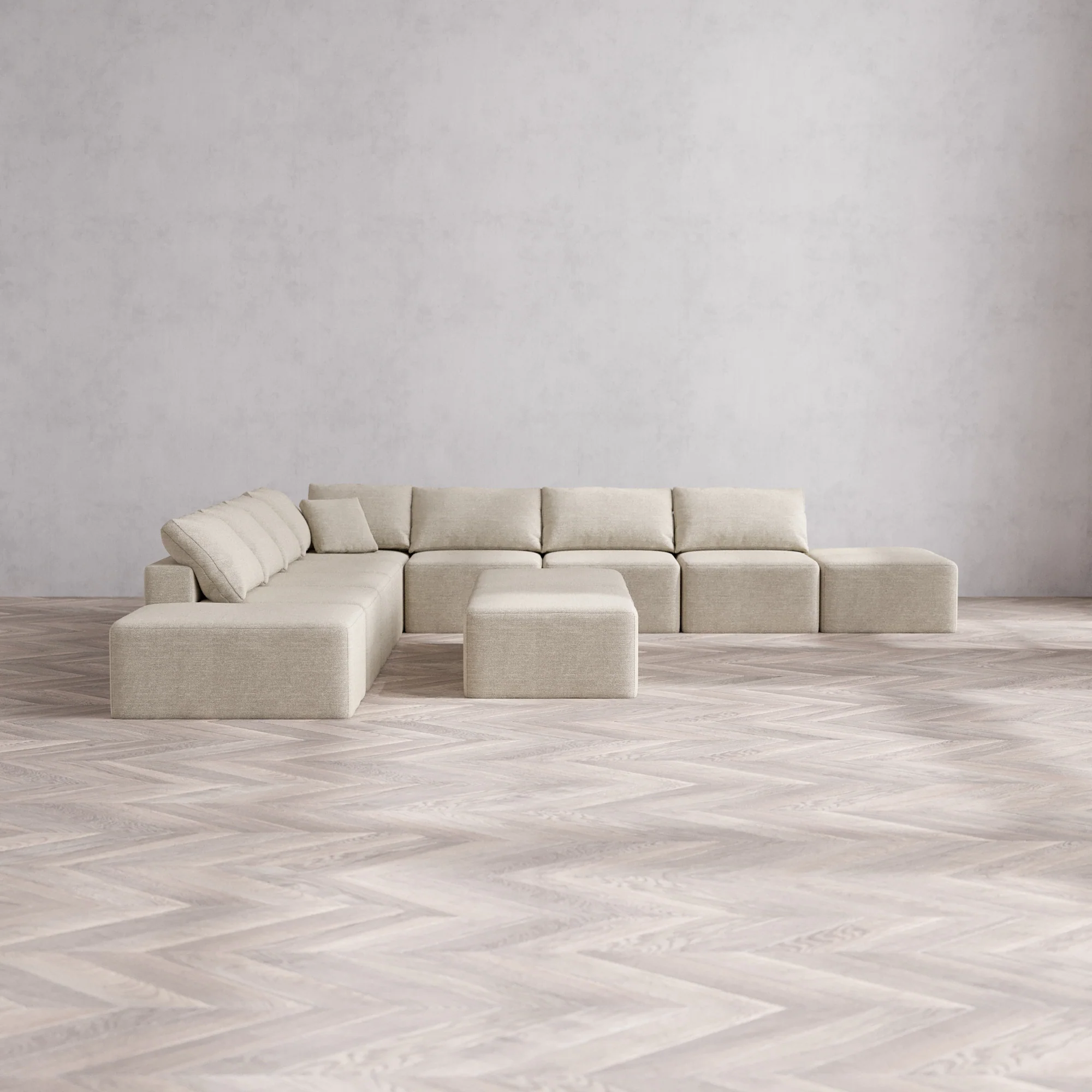 Slipcover Only - Modular Washable 9-Seater Open-Ends Corner Sectional + Chaise Ottoman Bench Cloud Sofa in Sandstone