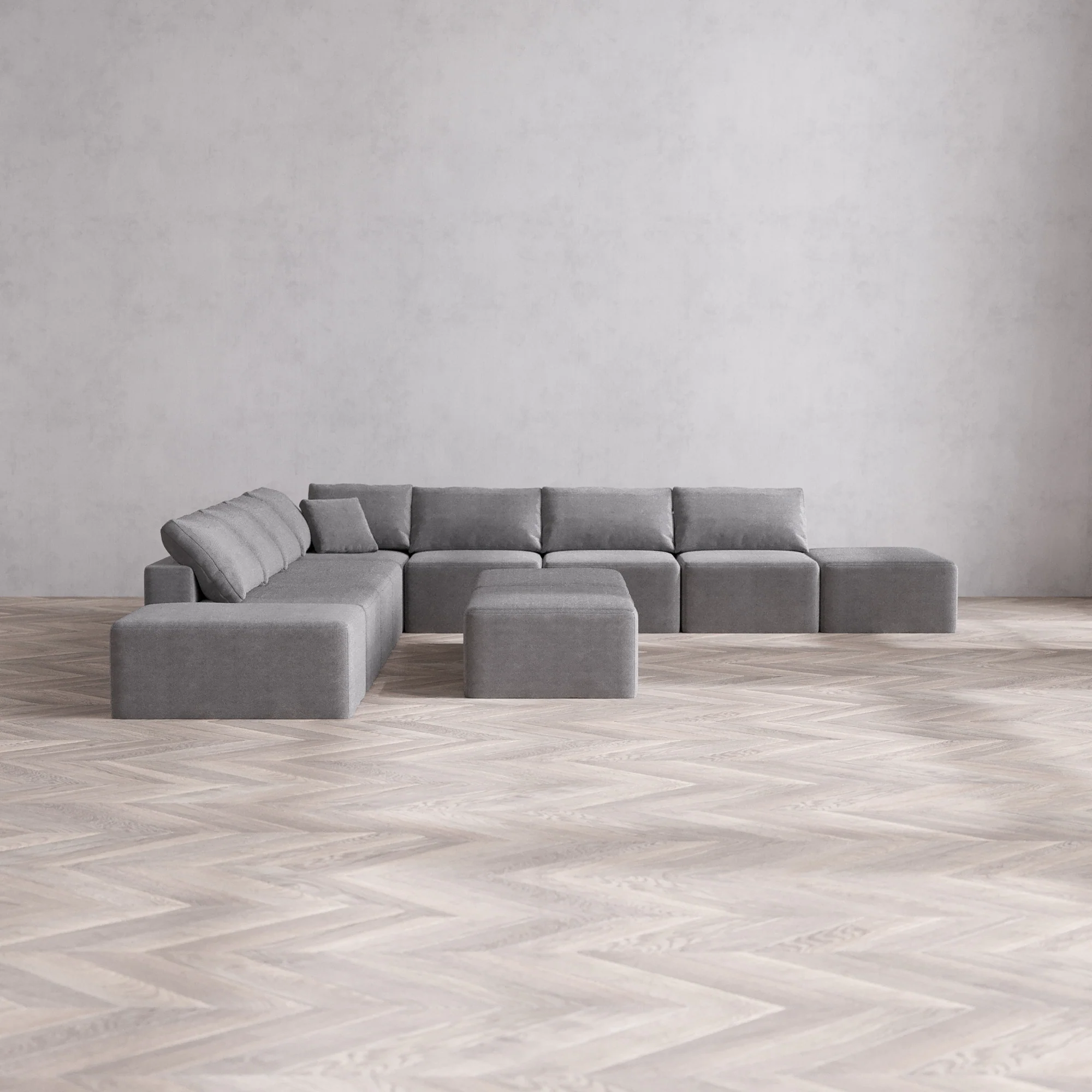 Slipcover Only - Modular Washable 9-Seater Open-Ends Corner Sectional + Chaise Ottoman Bench Cloud Sofa in Slate