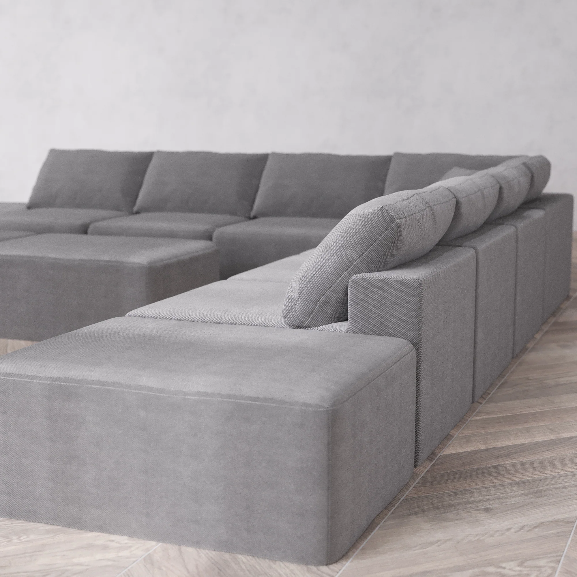 Slipcover Only - Modular Washable 9-Seater Open-Ends Corner Sectional + Chaise Ottoman Bench Cloud Sofa in Slate - Image 5
