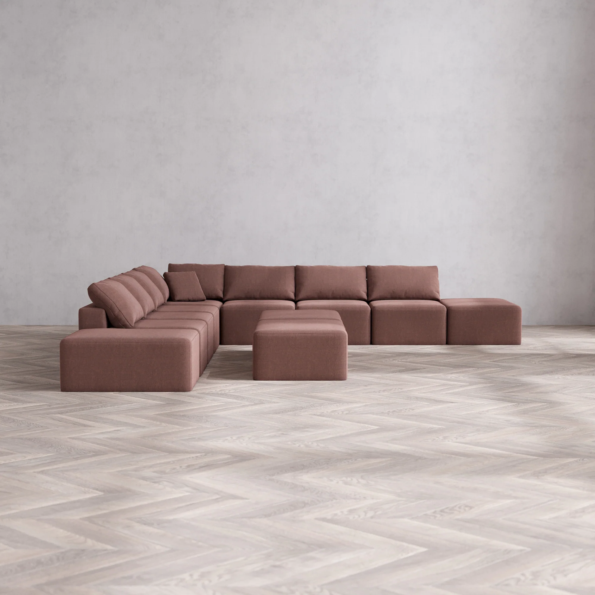 Slipcover Only - Modular Washable 9-Seater Open-Ends Corner Sectional + Chaise Ottoman Bench Cloud Sofa in Sumac