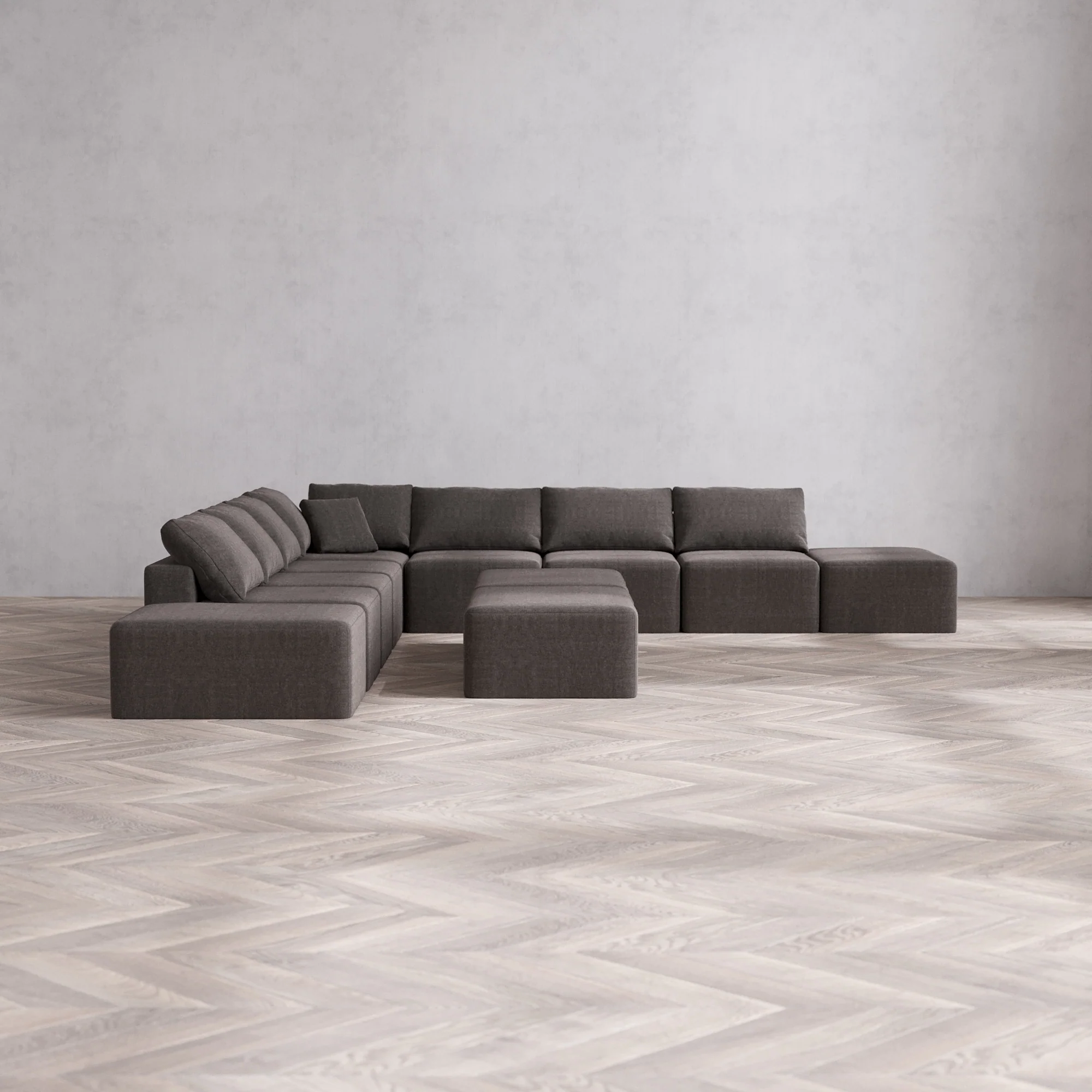 Slipcover Only - Modular Washable 9-Seater Open-Ends Corner Sectional + Chaise Ottoman Bench Cloud Sofa in Truffle