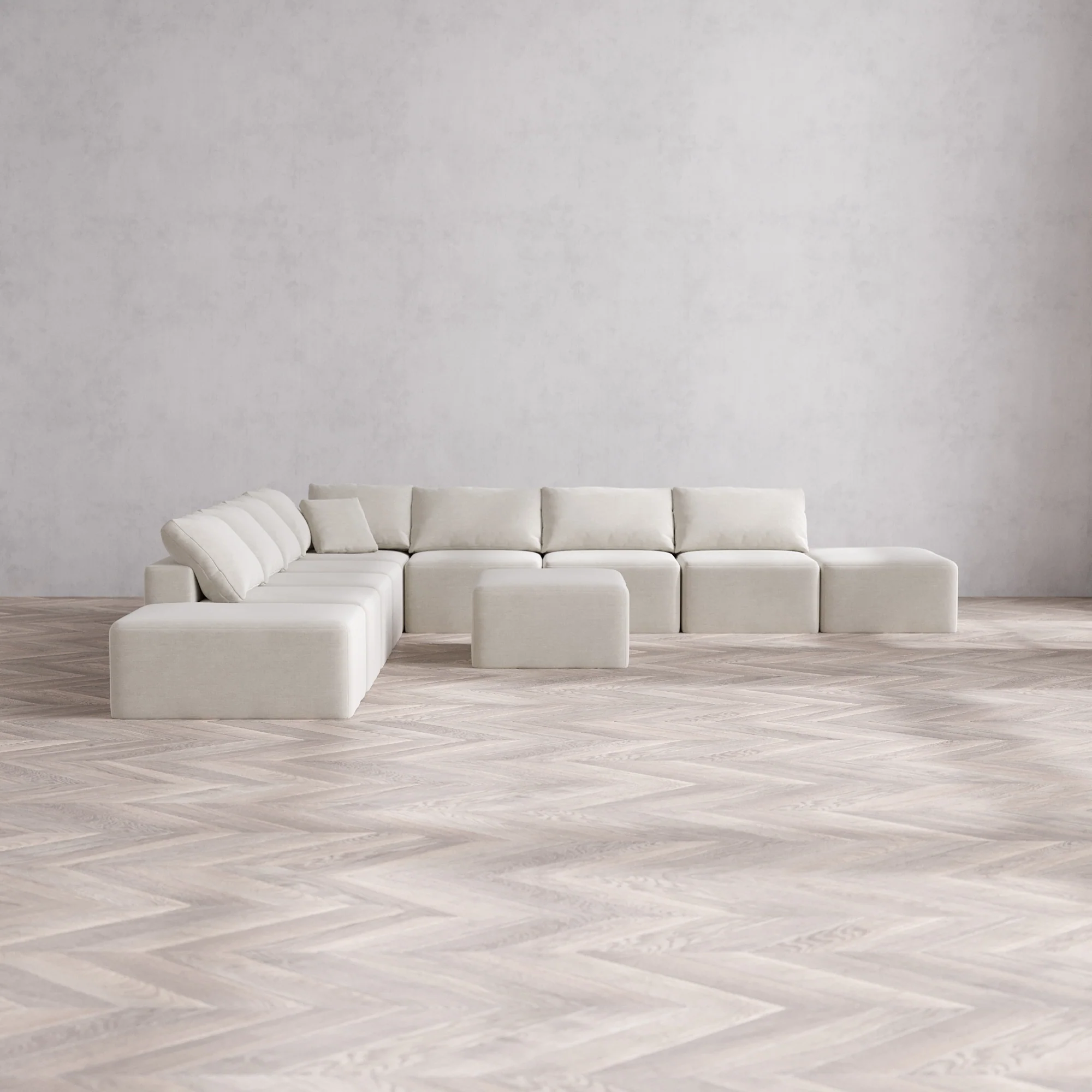 Slipcover Only - Modular Washable 9-Seater Open-Ends Corner Sectional + Chaise Ottoman Cloud Sofa in Cashew
