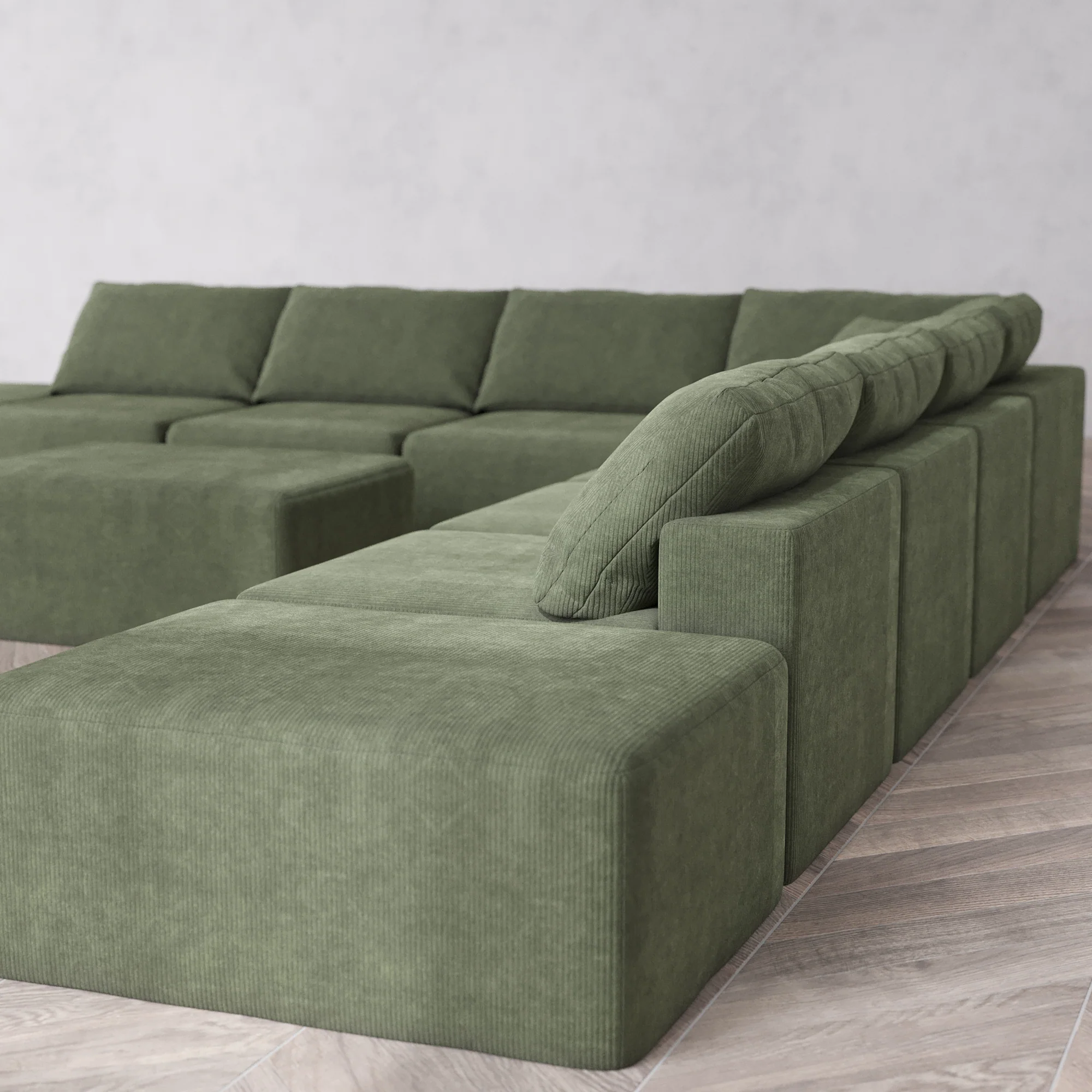Slipcover Only - Modular Washable 9-Seater Open-Ends Corner Sectional + Chaise Ottoman Cloud Sofa in Juniper - Image 5