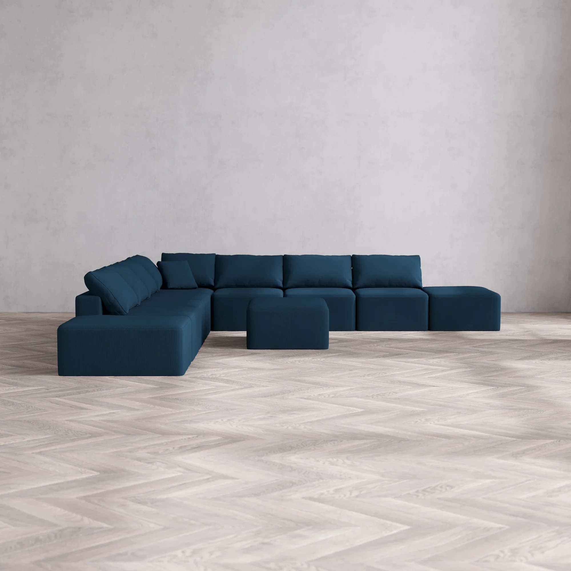 Slipcover Only - Modular Washable 9-Seater Open-Ends Corner Sectional + Chaise Ottoman Cloud Sofa in Lazuli