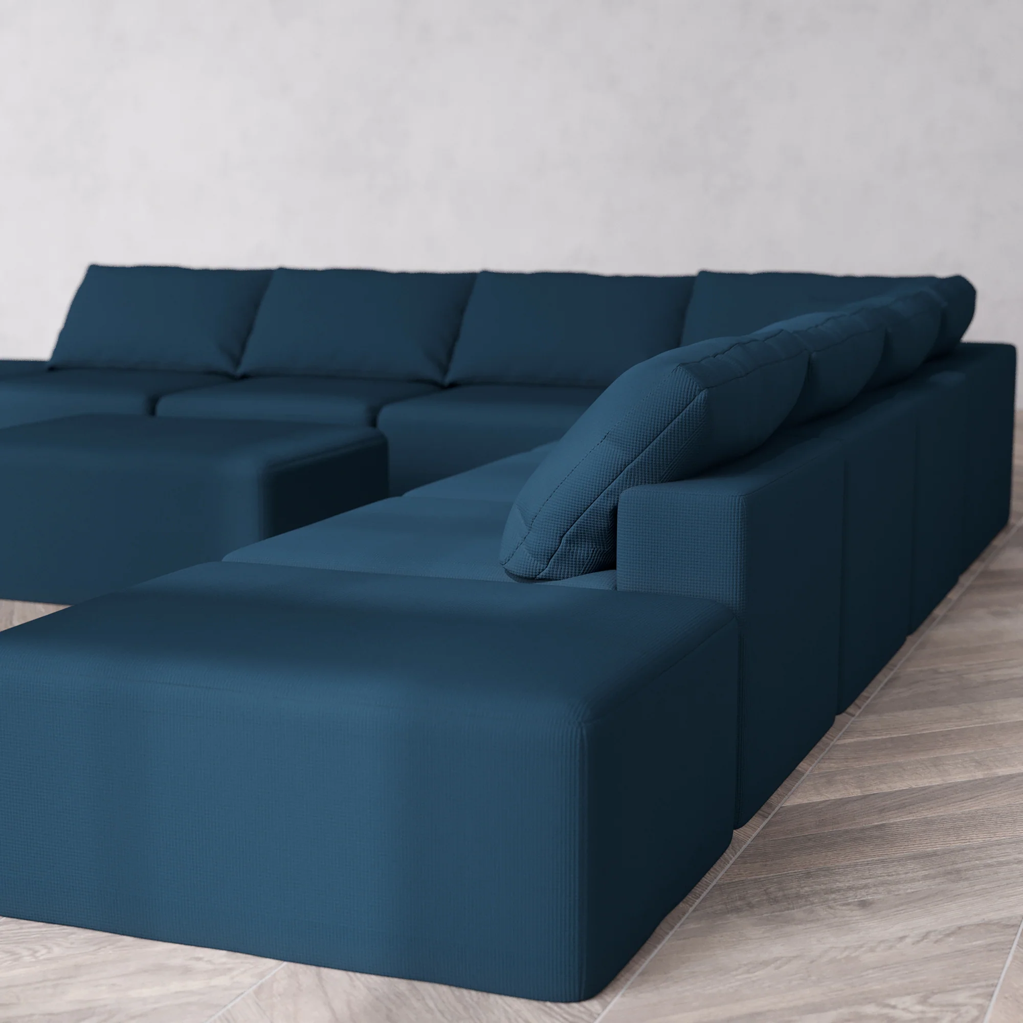 Slipcover Only - Modular Washable 9-Seater Open-Ends Corner Sectional + Chaise Ottoman Cloud Sofa in Lazuli - Image 5