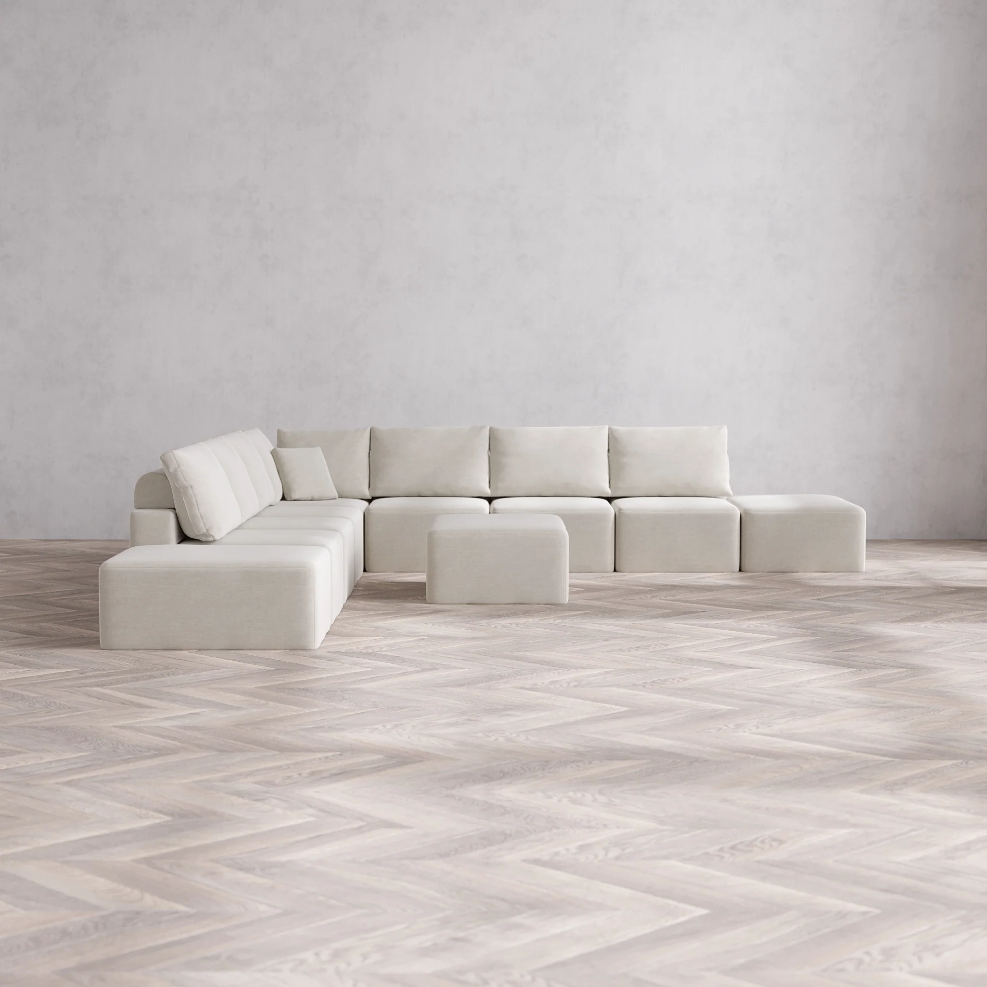 Slipcover Only - Modular Washable 9-Seater Open-Ends Corner Sectional + Chaise Ottoman Cloud + Bolster Sofa in Cashew