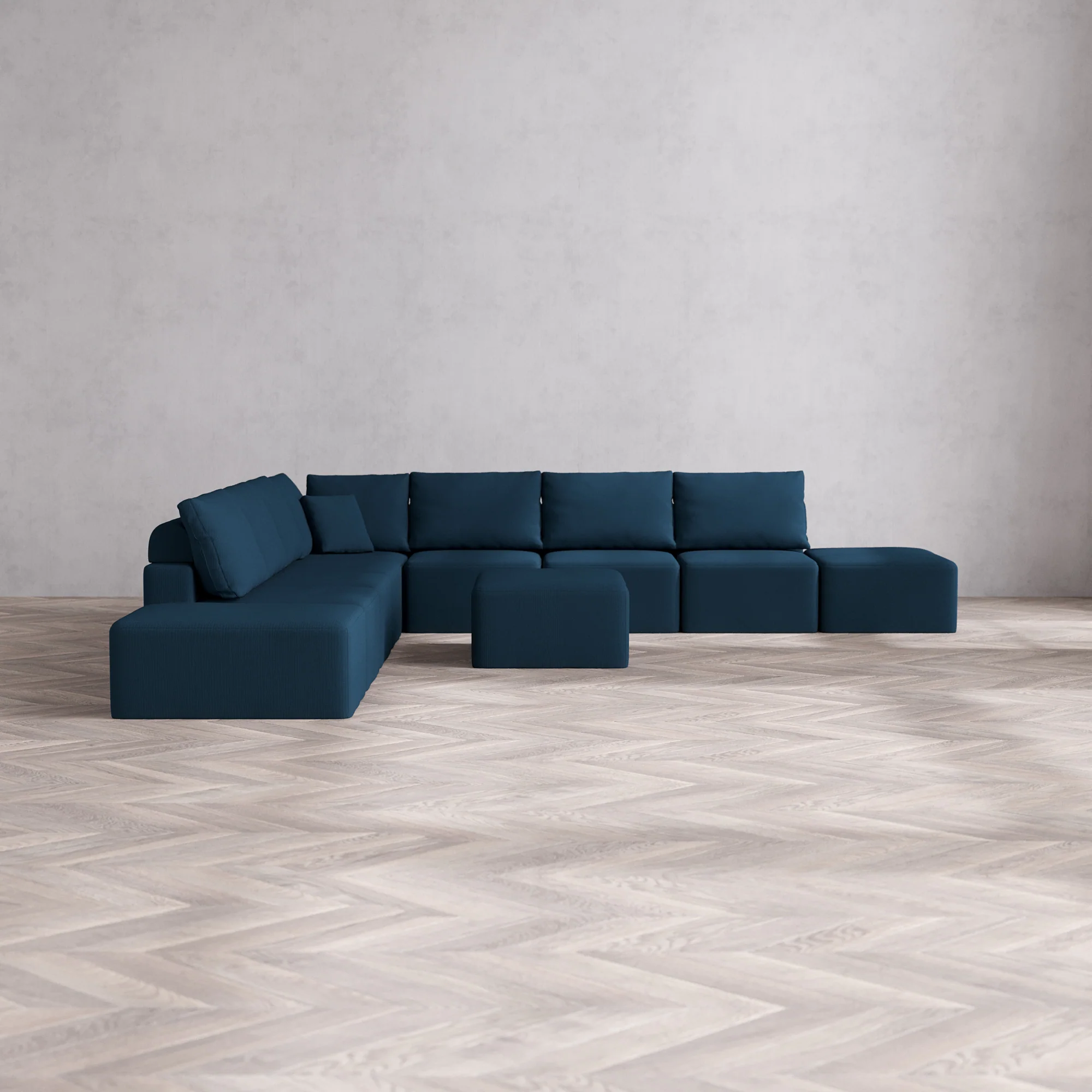 Slipcover Only - Modular Washable 9-Seater Open-Ends Corner Sectional + Chaise Ottoman Cloud + Bolster Sofa in Lazuli