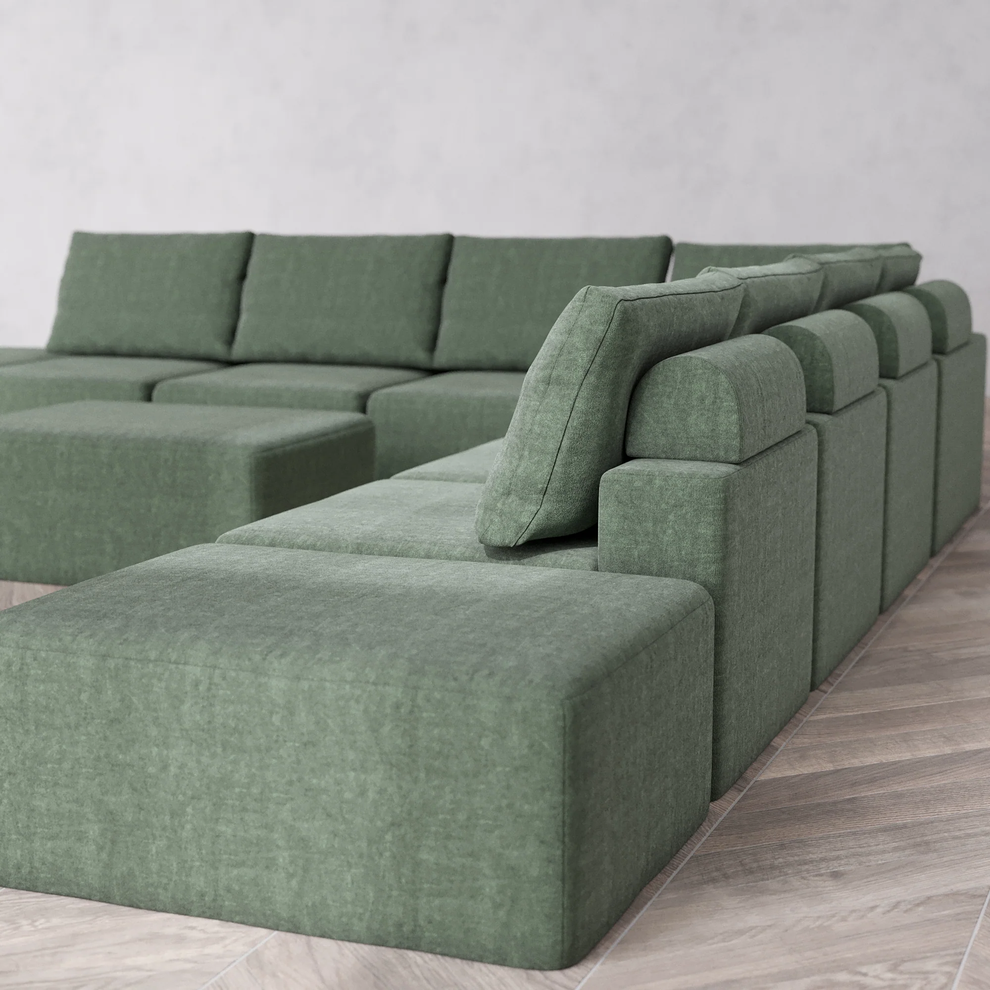Slipcover Only - Modular Washable 9-Seater Open-Ends Corner Sectional + Chaise Ottoman Cloud + Bolster Sofa in Sage - Image 5