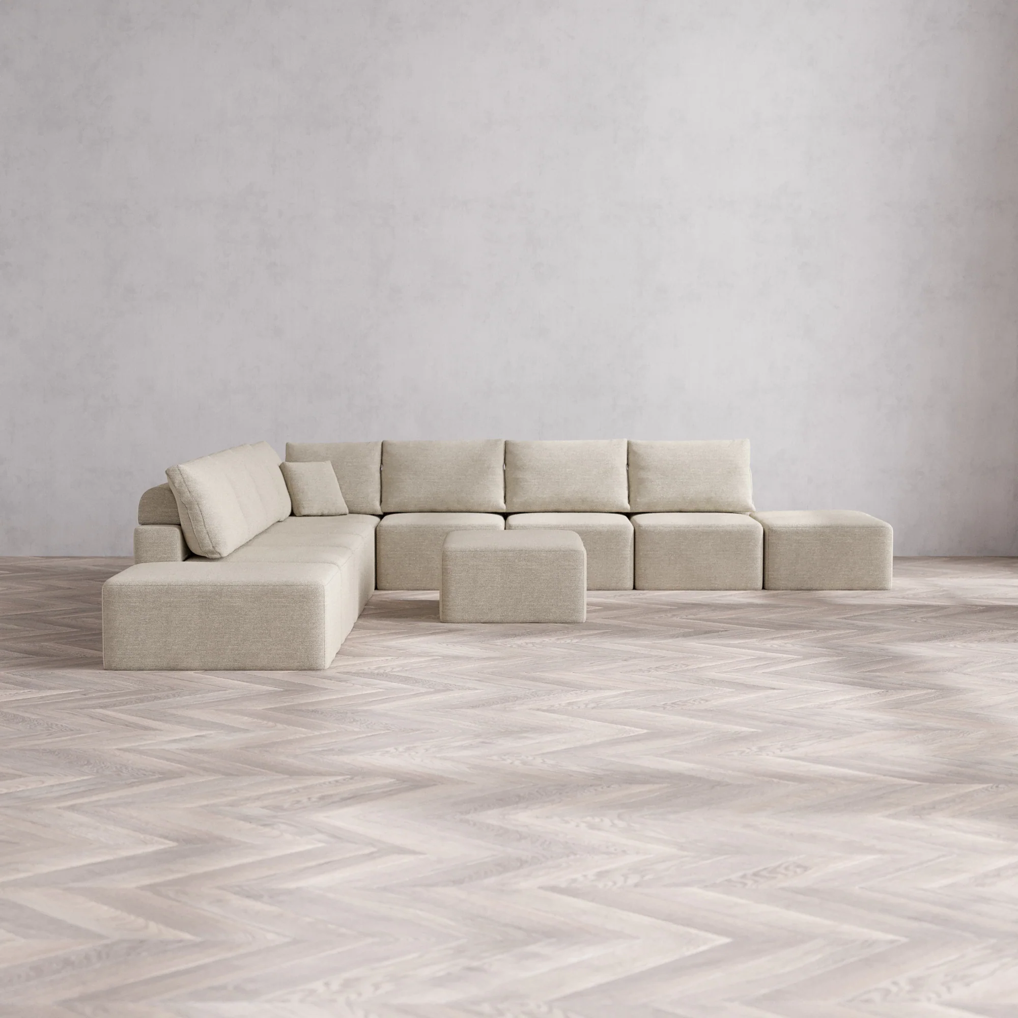 Slipcover Only - Modular Washable 9-Seater Open-Ends Corner Sectional + Chaise Ottoman Cloud + Bolster Sofa in Sandstone