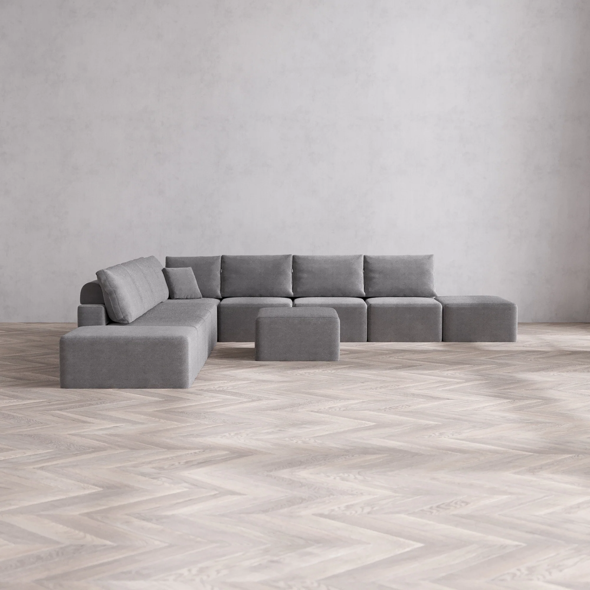 Slipcover Only - Modular Washable 9-Seater Open-Ends Corner Sectional + Chaise Ottoman Cloud + Bolster Sofa in Slate